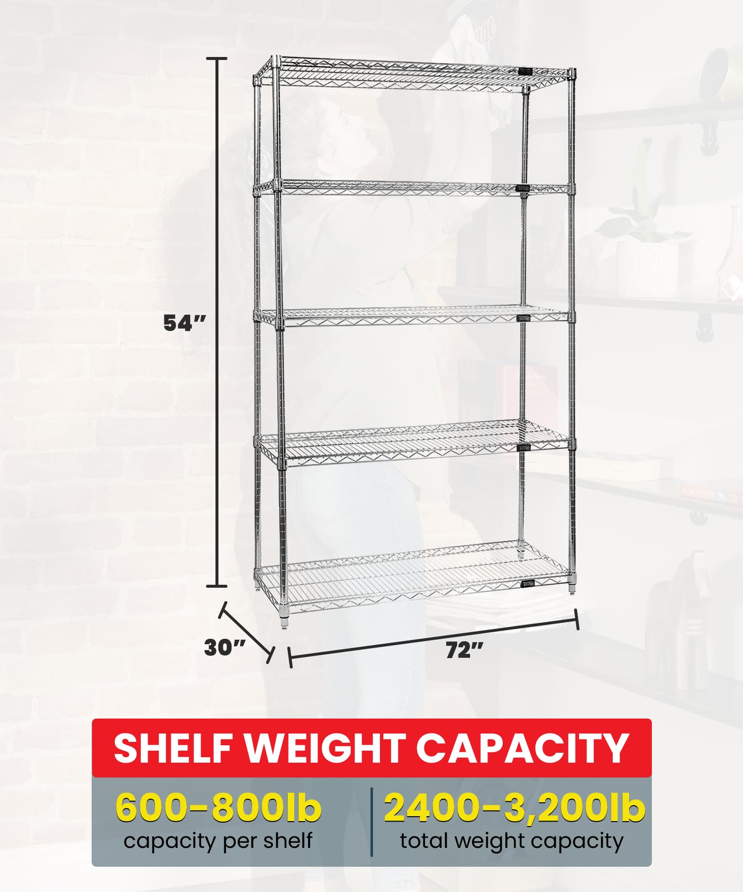 Quantum Storage Systems WR54-3072C-5 Chrome Wire Shelving Starter Kit - 5-Tier Industrial Shelves (54