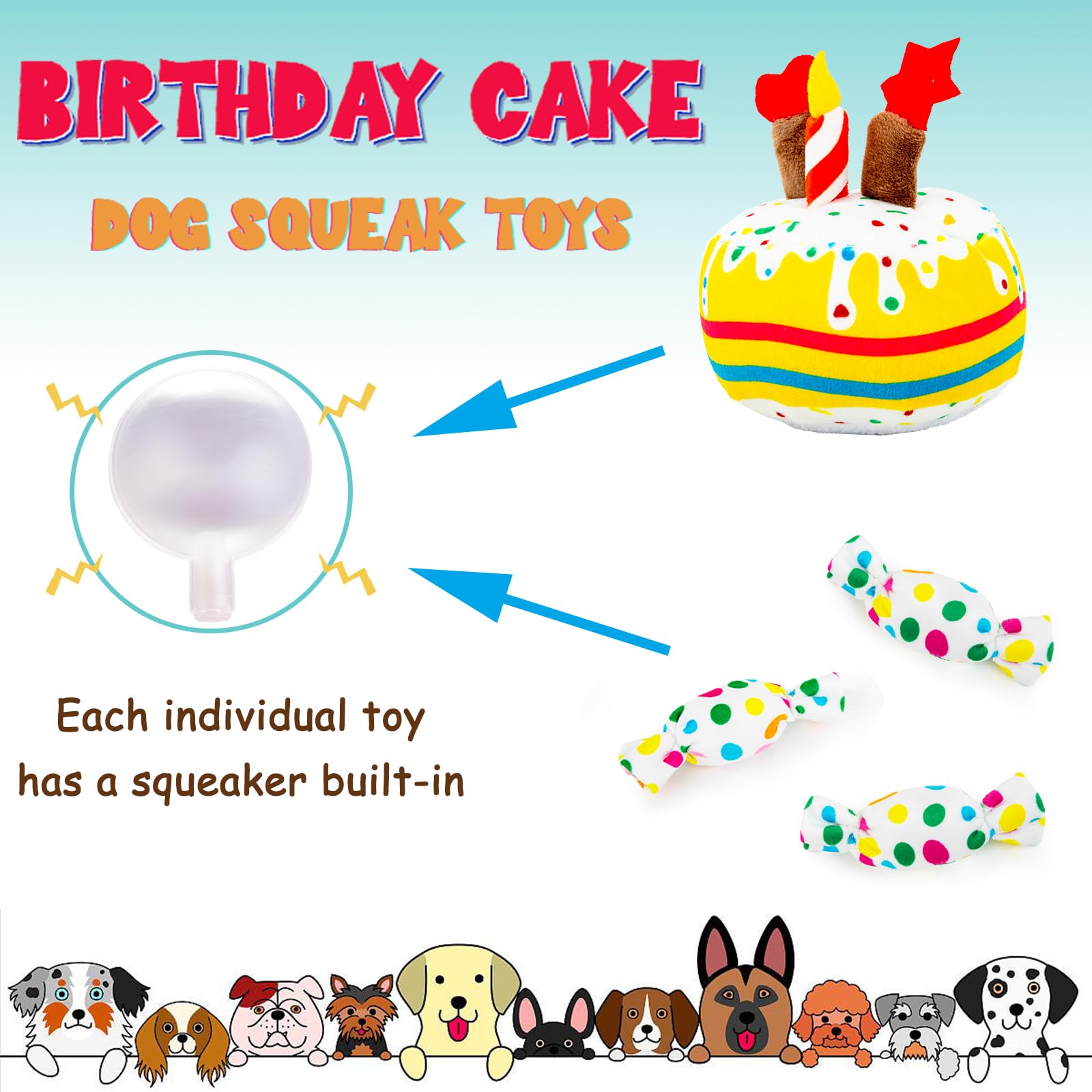 Dog Birthday Toy & Cake Plush with Squeaker - Fun Birthday Gift for Small, Medium & Large Dogs - Perfect for Puppy Parties & Celebration Playtime