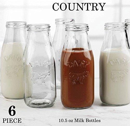 Circleware Country Milk Bottles Set of 6 - 10.5 oz Clear Glass Drinking Glasses for Water, Juice, Beer & Cocktails - Farmhouse Kitchenware & Barware for Home, Restaurant & Party Decor