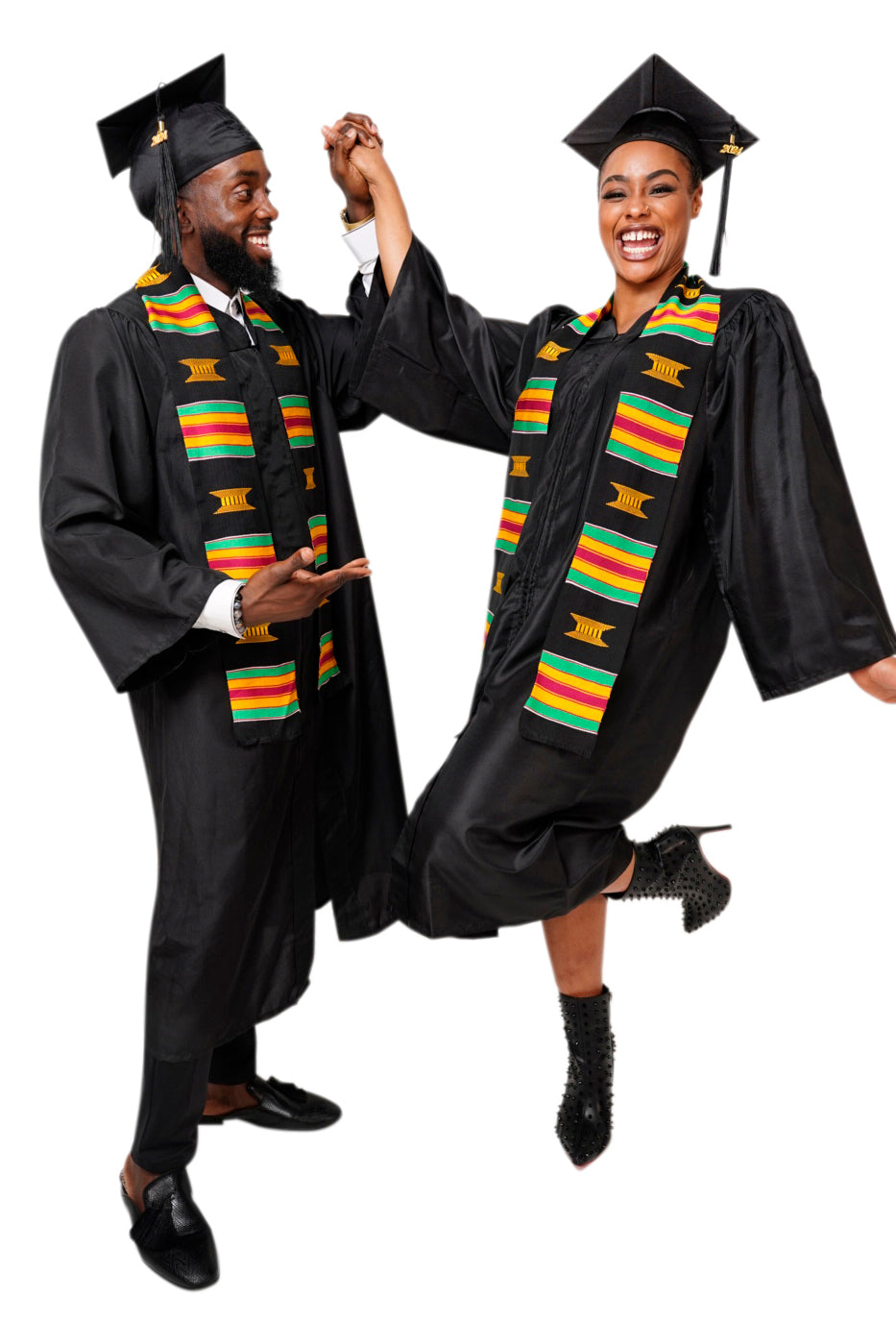 Black and Gold Handwoven Kente Cloth Graduation Stole - Authentic African Heritage Sash DP2169BLK | Perfect for Graduation Ceremonies, Cultural Events & African Pride Celebrations