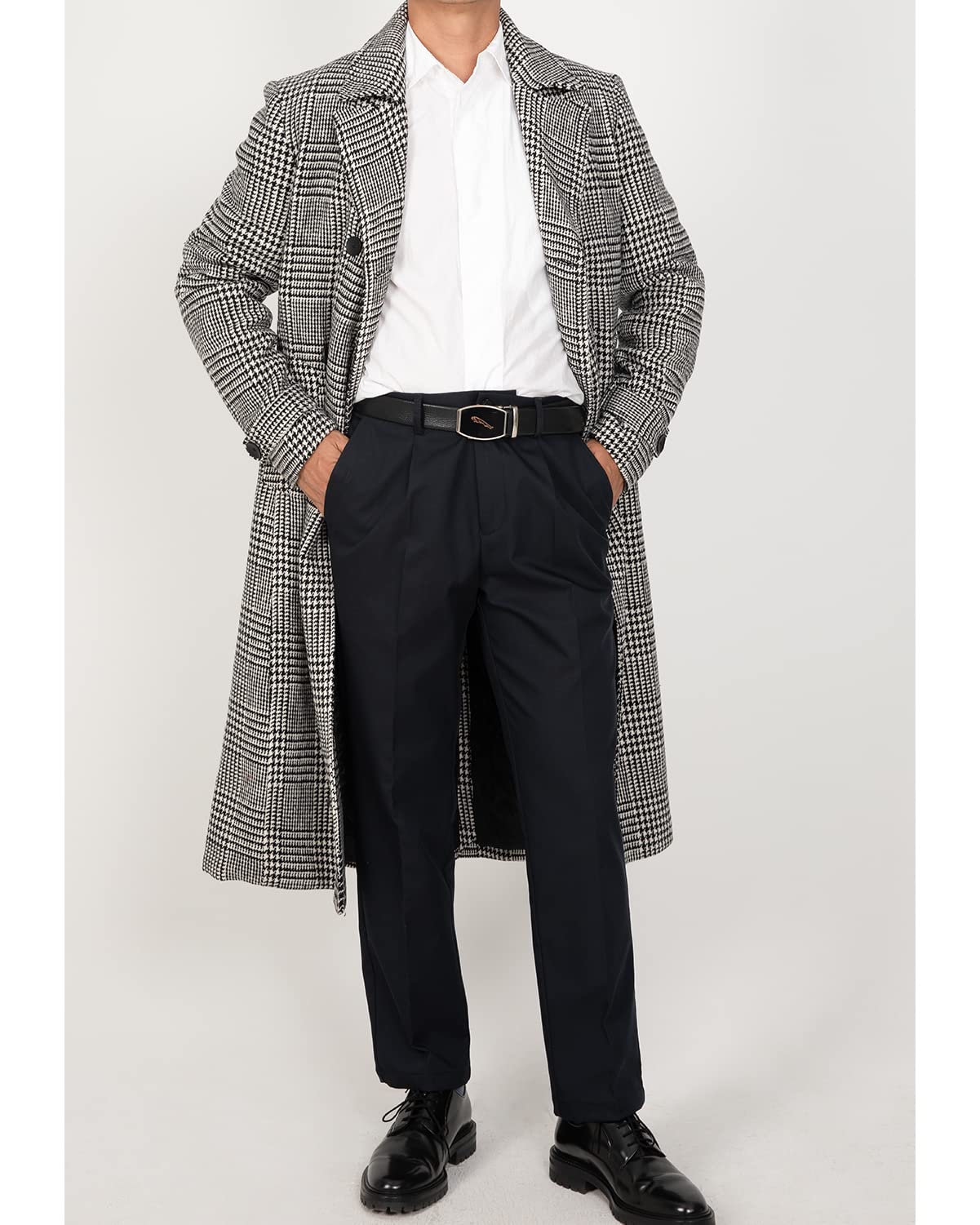 Men's Long Wool Blend Double Breasted Trench Pea Coat - Winter Warm Wool Overcoat & Top Coat for Business, Office & Formal Occasions