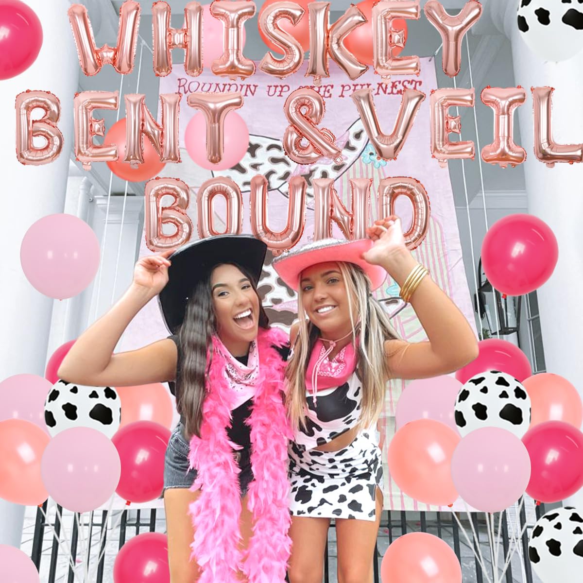 Rose Gold Nashville Bachelorette Party Decorations - Whiskey Bent & Veil Bound Balloon Banner, Cowgirl Balloon Garland Arch & Diamond Ring Bottle Balloons for Bridal Shower, Engagement Party | Perfect for Western-Themed Celebrations & Wedding Events