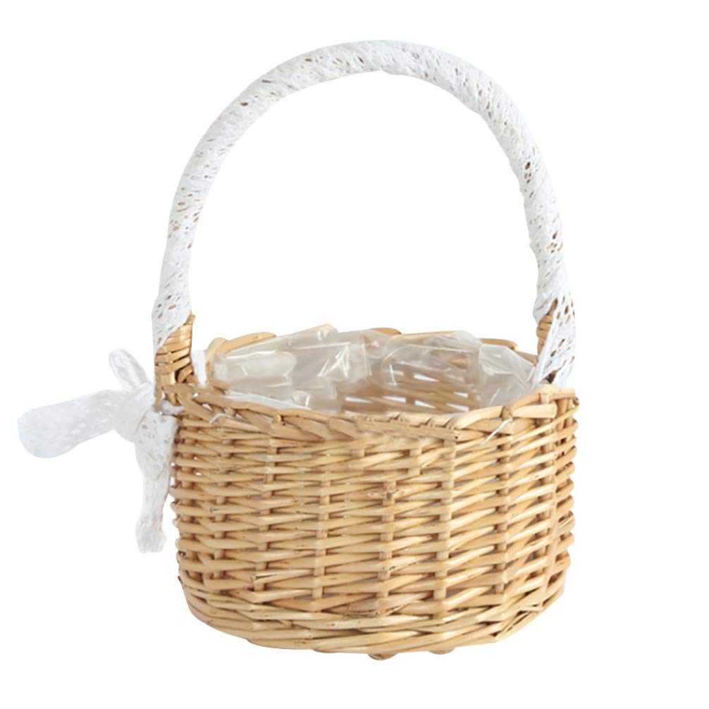 DOITOOL Woven Storage Basket with Handles - Easter, Wedding, Flower Girl Basket - Rustic Wicker Laundry & Decorative Basket for Home, Nursery, Farmhouse Decor