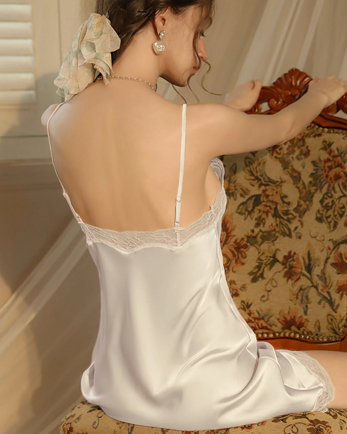 Luxury Women's Silk Lace Nightgown - Soft Satin Sleepwear for Women - Elegant Lingerie for Bridal, Honeymoon & Romantic Nights