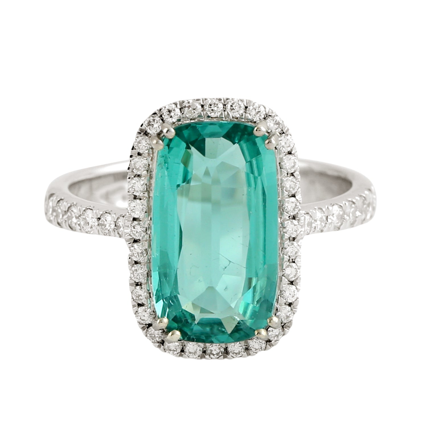 Exquisite 14K White Gold Green Tourmaline and Diamond Pave Ring | Elegant Jewelry for Weddings, Anniversaries & Special Occasions