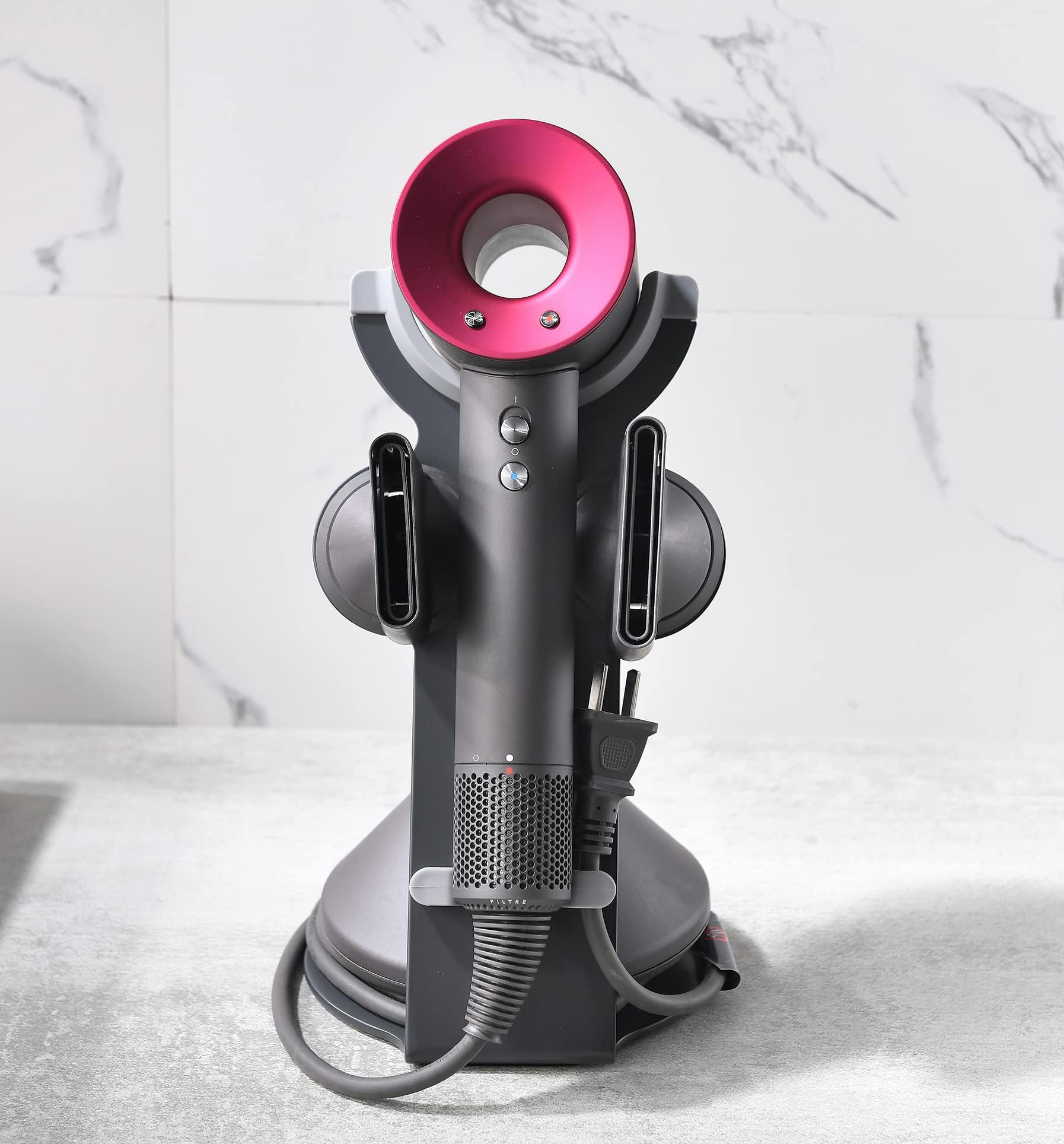 Dyson Hair Dryer Stand Organizer with Diffuser & Nozzle Holder - Wall Mountable Hair Dryer Holder for Salon & Home Use - Perfect for Bathroom Vanity, Dressing Room & Hair Styling Station