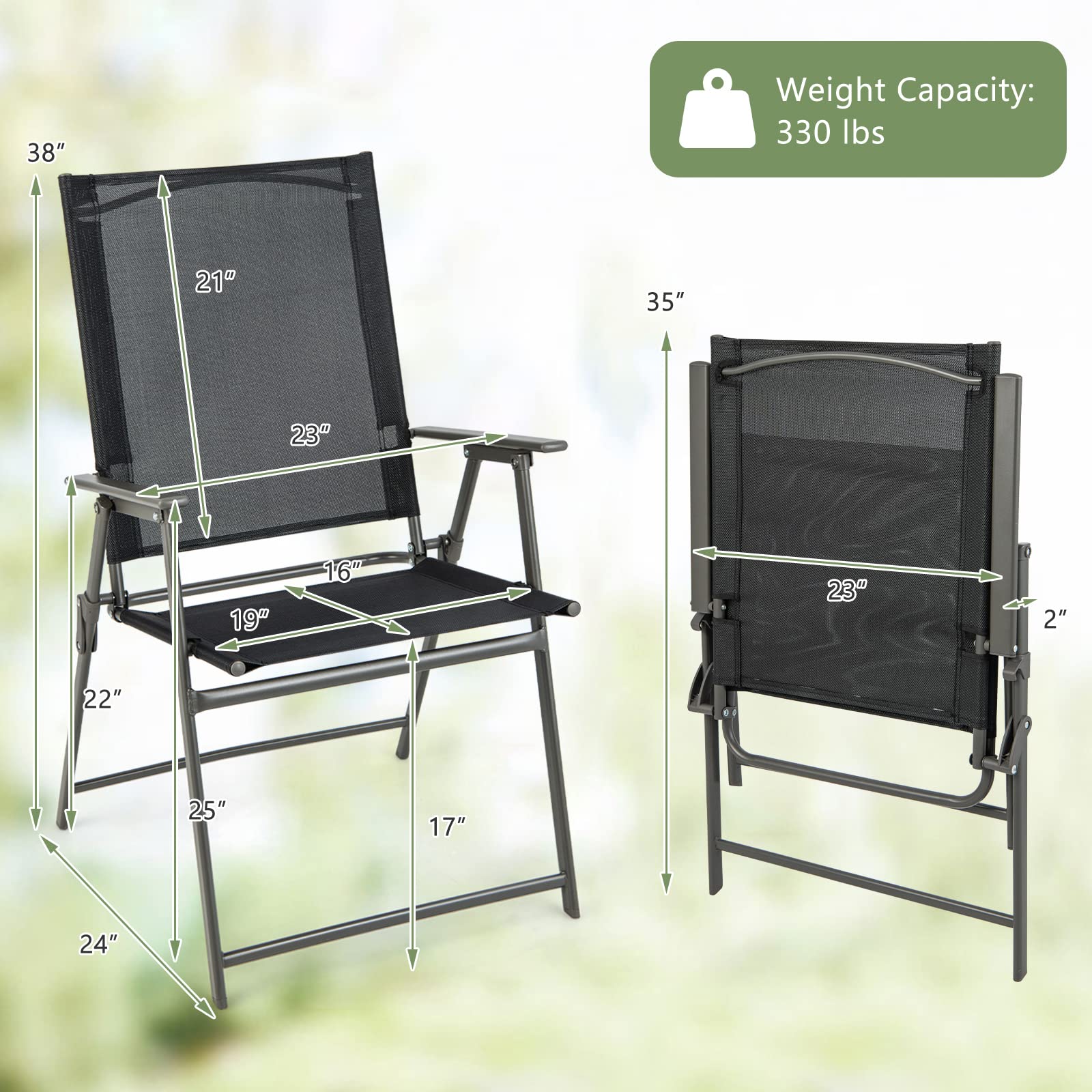 Giantex 4-Piece Patio Folding Chairs Set - Rustproof Metal Frame Outdoor Lawn Chairs for Porch, Deck, Garden, Backyard & Camping - Perfect for Picnics, BBQs, and Outdoor Relaxation