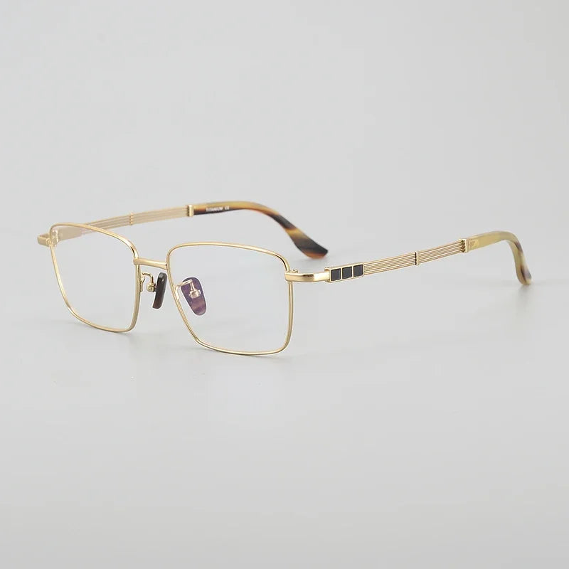Aror Men's Full Rim Square Titanium Horn Temple Eyeglasses - Lightweight Durable Frames for Work, Reading & Everyday Wear - Model 400115