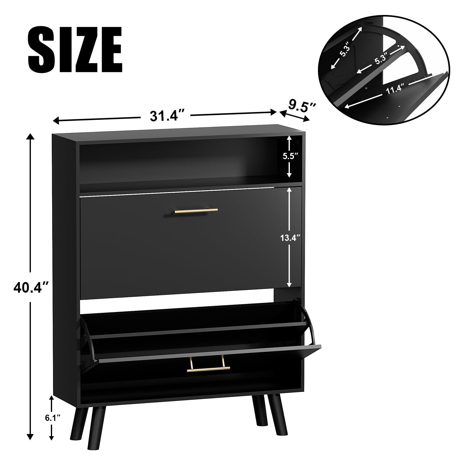 Modern Black Shoe Cabinet with 2 Flip Drawers - 2 Tier Freestanding Shoe Organizer for Entryway, Hallway & Living Room - Space Saving Storage Solution for Shoes, Boots & Accessories - Perfect for Small Apartments & Clutter-Free Homes