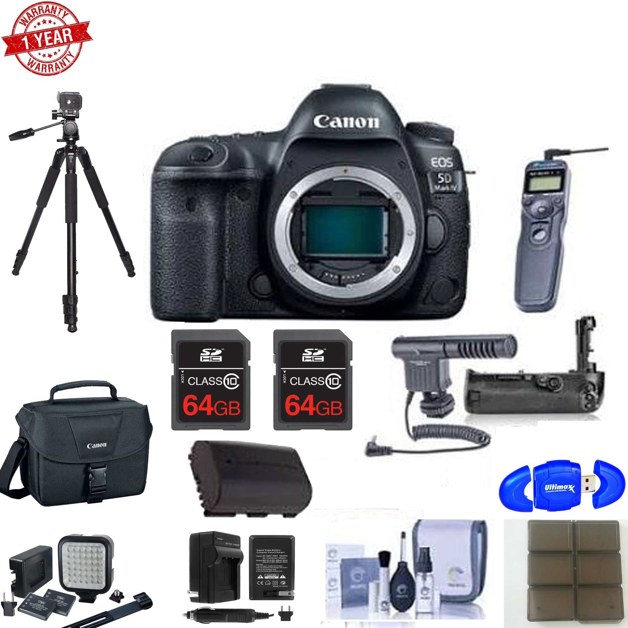 Canon EOS 5D Mark IV DSLR Camera Body with Professional Accessory Microphone Bundle - Perfect for Wedding Photography, Vlogging & Studio Shooting