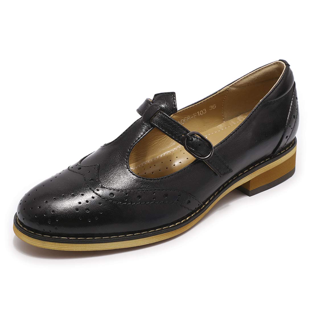 **Mona Flying Women's Wingtip Oxford Mary Jane Loafers – Genuine Leather T-Strap Casual Flats for Ladies | Comfortable & Stylish for Work, Office & Everyday Wear**