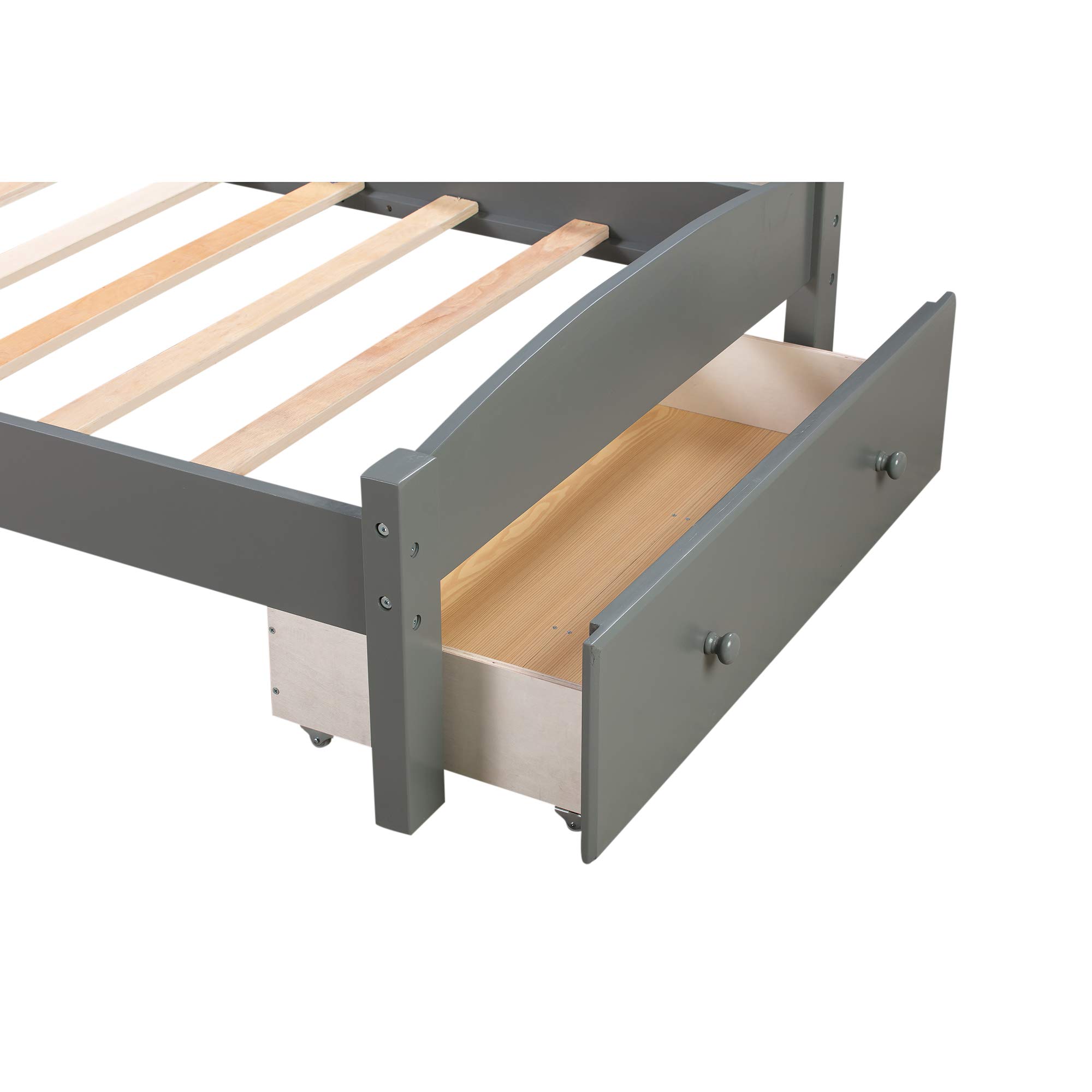 P PURLOVE Twin Size Storage Bed Frame with Headboard - Solid Wood Platform Bed with Slat Support & Drawers for Kids & Teens (Gray) - Perfect for Small Bedrooms, Dorm Rooms & Space-Saving Kids' Rooms