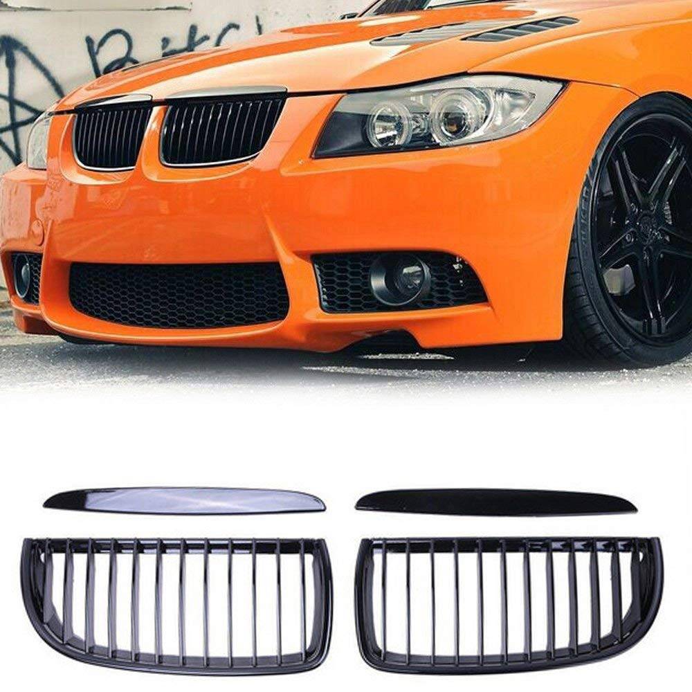 2006-2008 BMW 3 Series Sedan E90 Glossy Black Kidney Grille Pair - Front Grill Replacement for Enhanced Style & Performance - Perfect for Car Upgrades & Customization