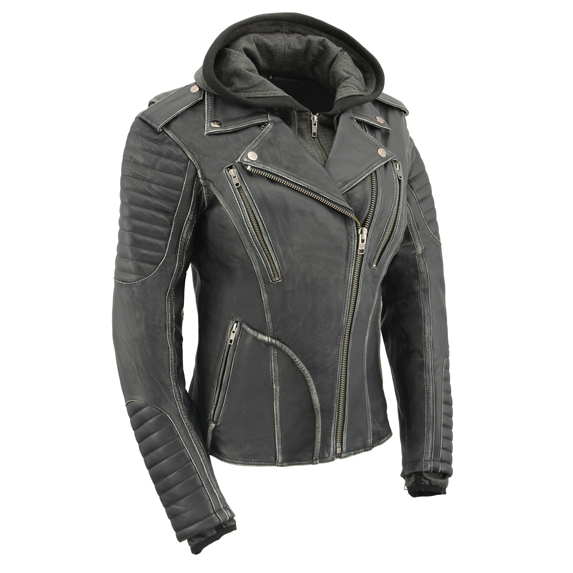 Milwaukee Leather Women's Rub-Off Motorcycle Jacket MLL2516 with Removable Hoodie Liner - Stylish & Protective Riding Gear for Harley Davidson & Cruiser Bikes