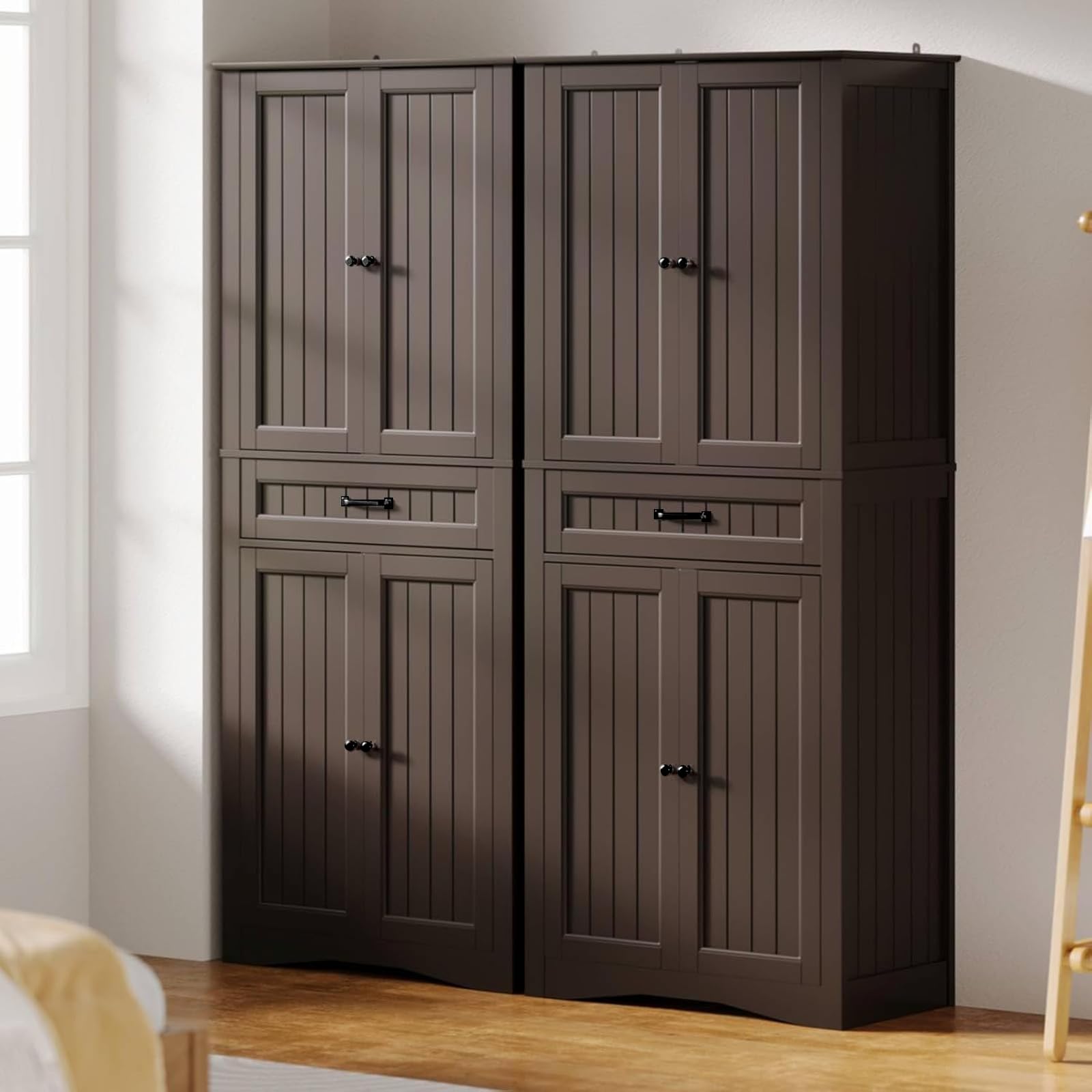 Gizoon 71 Inch Freestanding Pantry Cabinet with 4 Doors & 4 Adjustable Shelves - Large Storage Organizer for Kitchen, Bathroom, Living Room - Perfect for Storing Food, Toiletries & Home Essentials