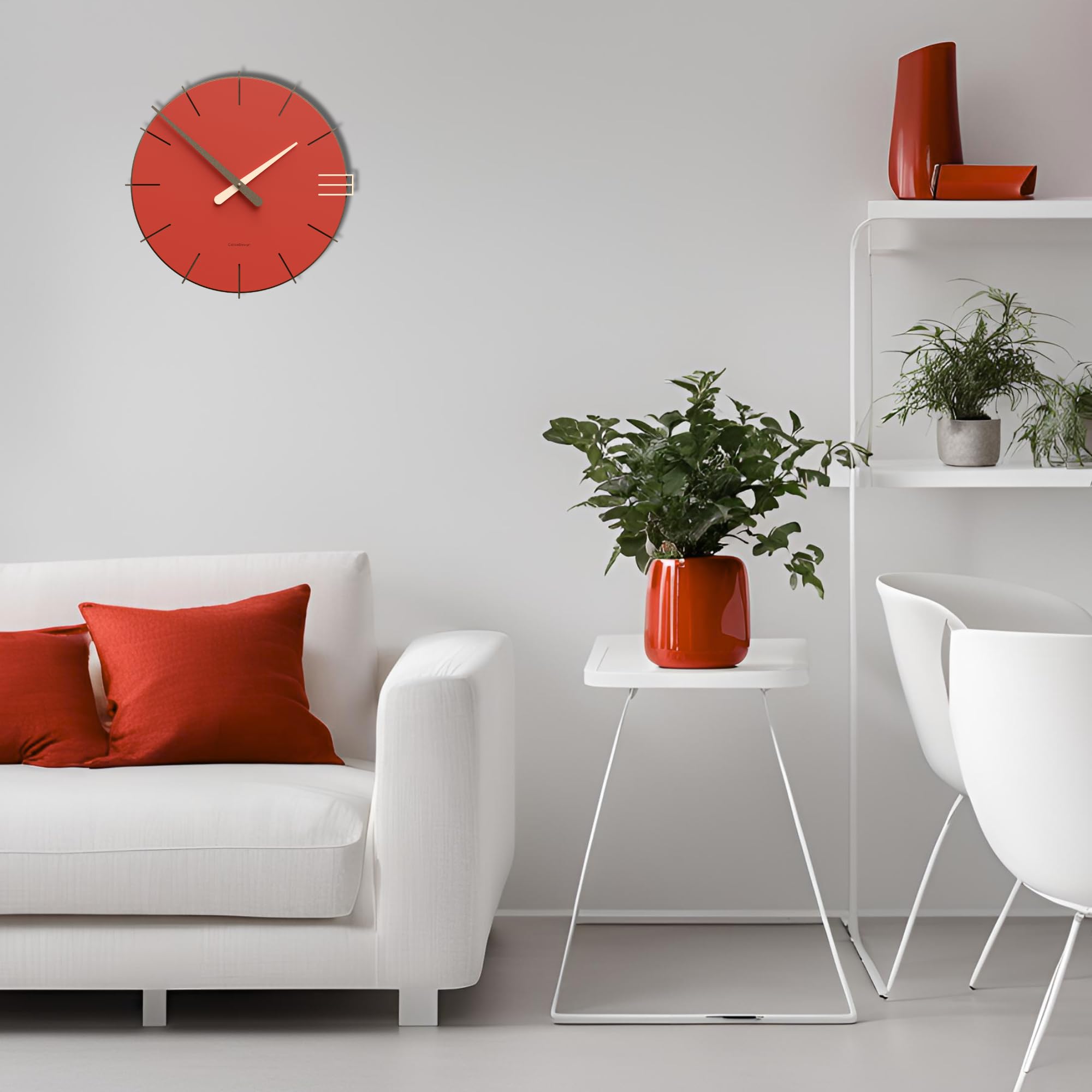 CalleaDesign 16.5 Inch Modern Wall Clock - Mike Collection in Flame Red - Perfect for Living Room, Bedroom, Office & Home Decor