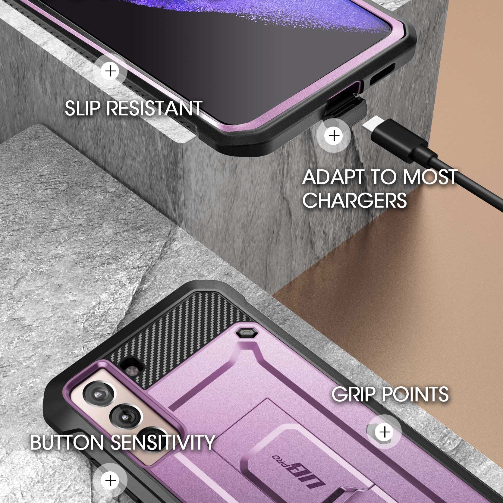 Samsung Galaxy S21 Plus Unicorn Beetle Pro Rugged Case - Heavy Duty Protection with Metallic Purple Finish | Perfect for Outdoor Activities, Work & Travel
