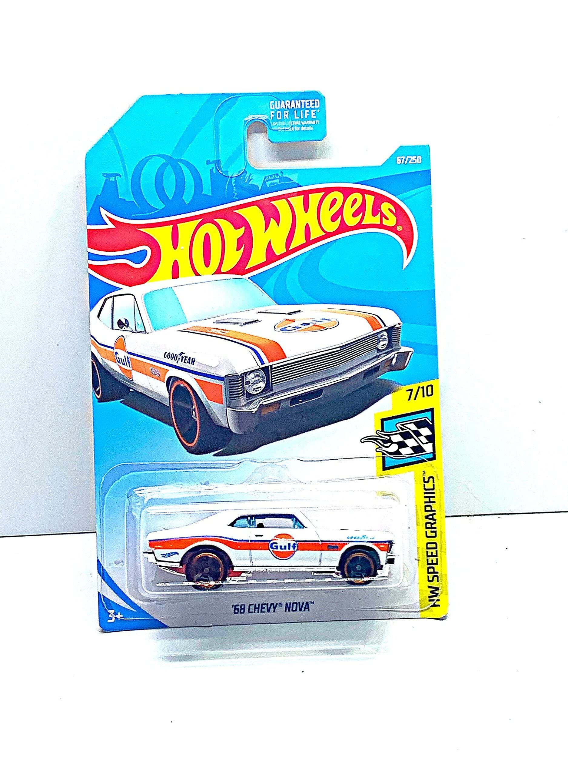 Hot Wheels HW Speed Graphics 7/10 '68 Nova White Gulf Diecast Car - Collectible Toy Cars for Kids & Adults - Perfect for Racing Games, Display Collections & Gift Giving