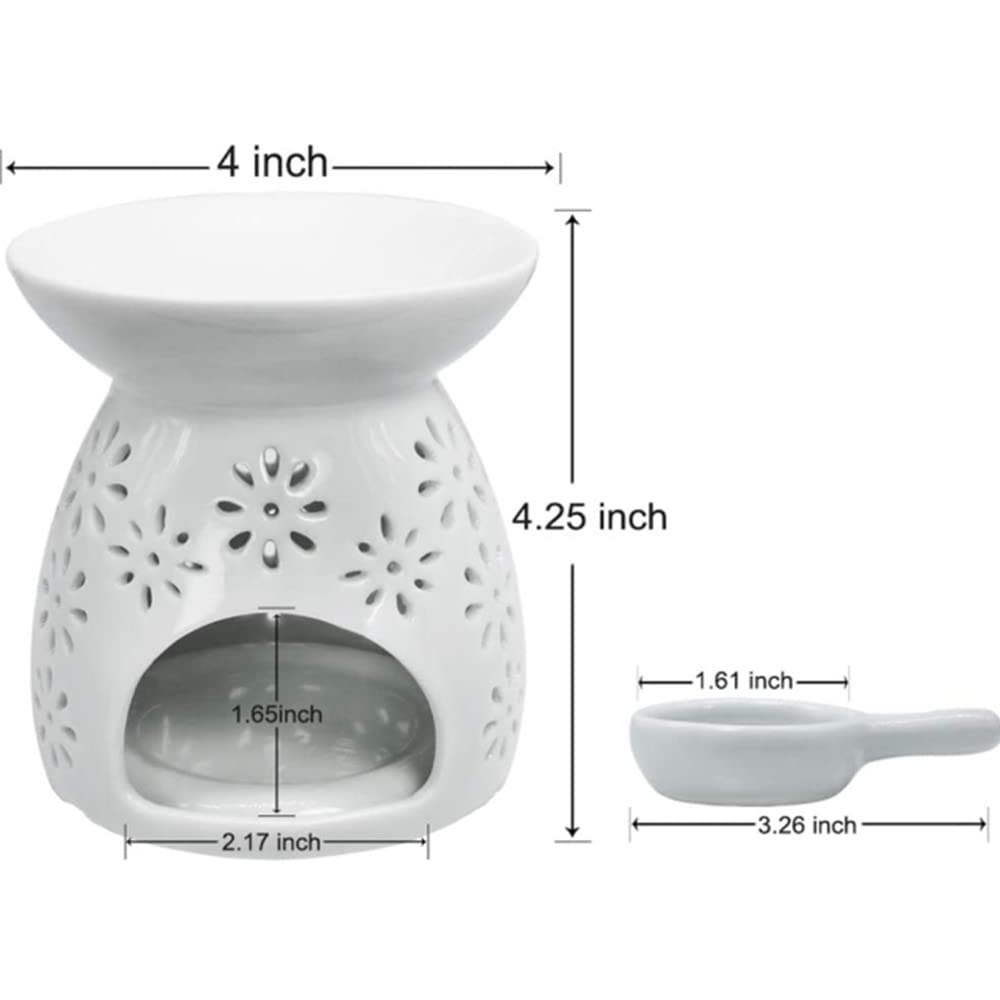 Ceramic Wax Warmer with Flower Pattern - Aromatherapy Essential Oil Burner & Scented Candle Diffuser for Home, Bedroom Decor - Perfect for Relaxation and Stress Relief