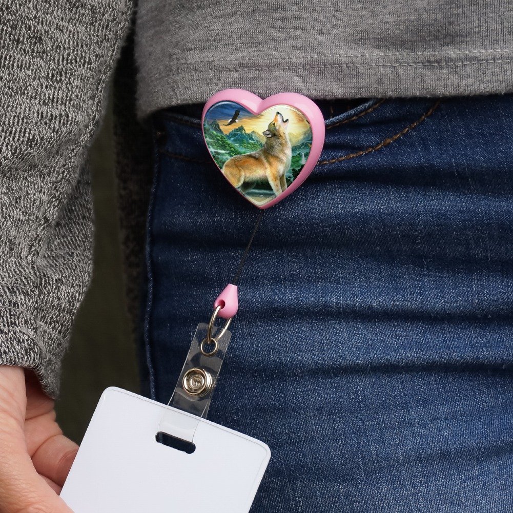 Wolf Sunset Forest Lanyard - Pink ID Badge Holder for Work & Travel