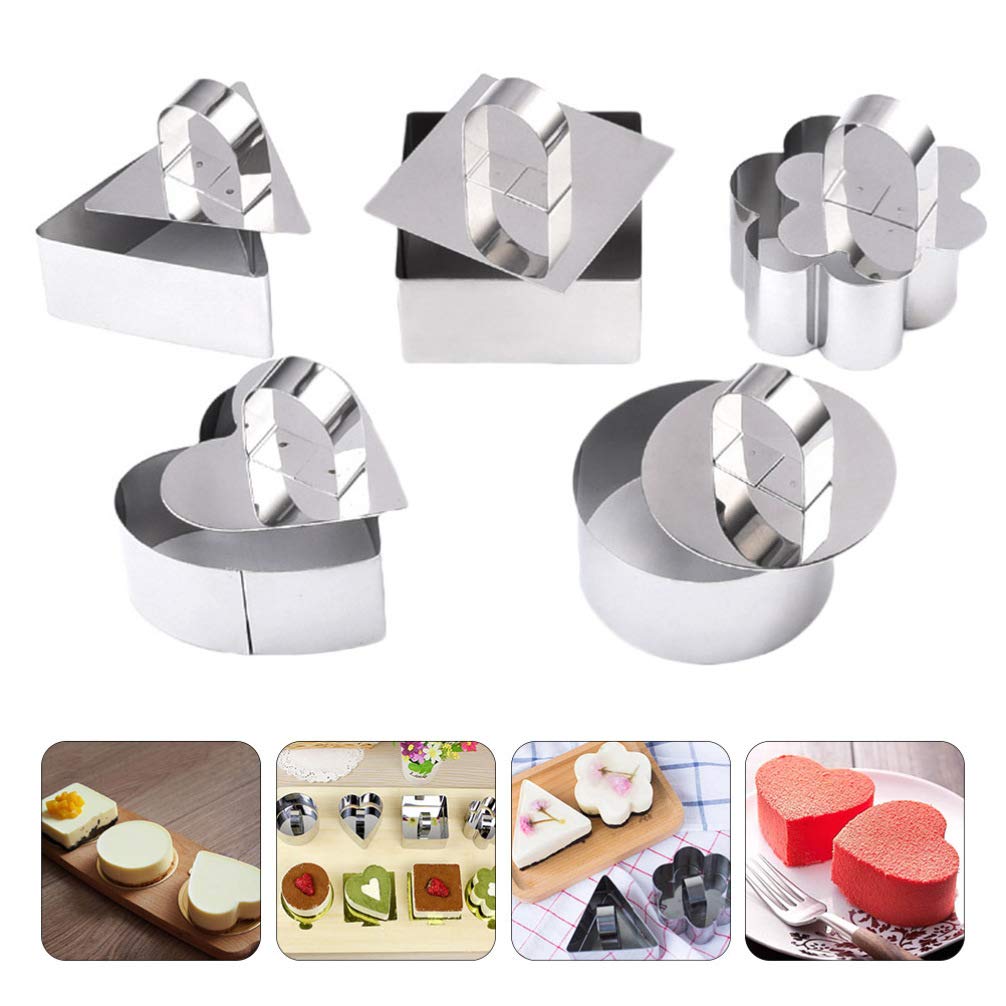 5-Piece Stainless Steel Biscuit Molds with Push Plate - Cookie & Cake Baking Tools for Perfect Desserts, Pastries, Mousse Rings - Ideal for Home Bakers & Professional Chefs