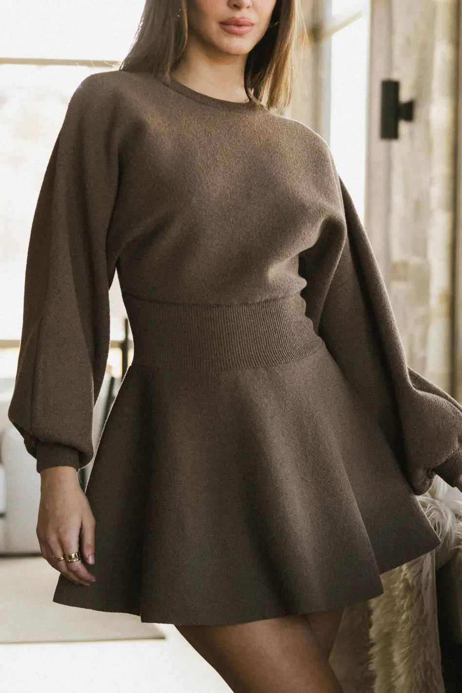 Stylish Dolores Knit Mini Dress in Mocha Brown - Perfect for Casual Outings & Date Nights | Final Sale