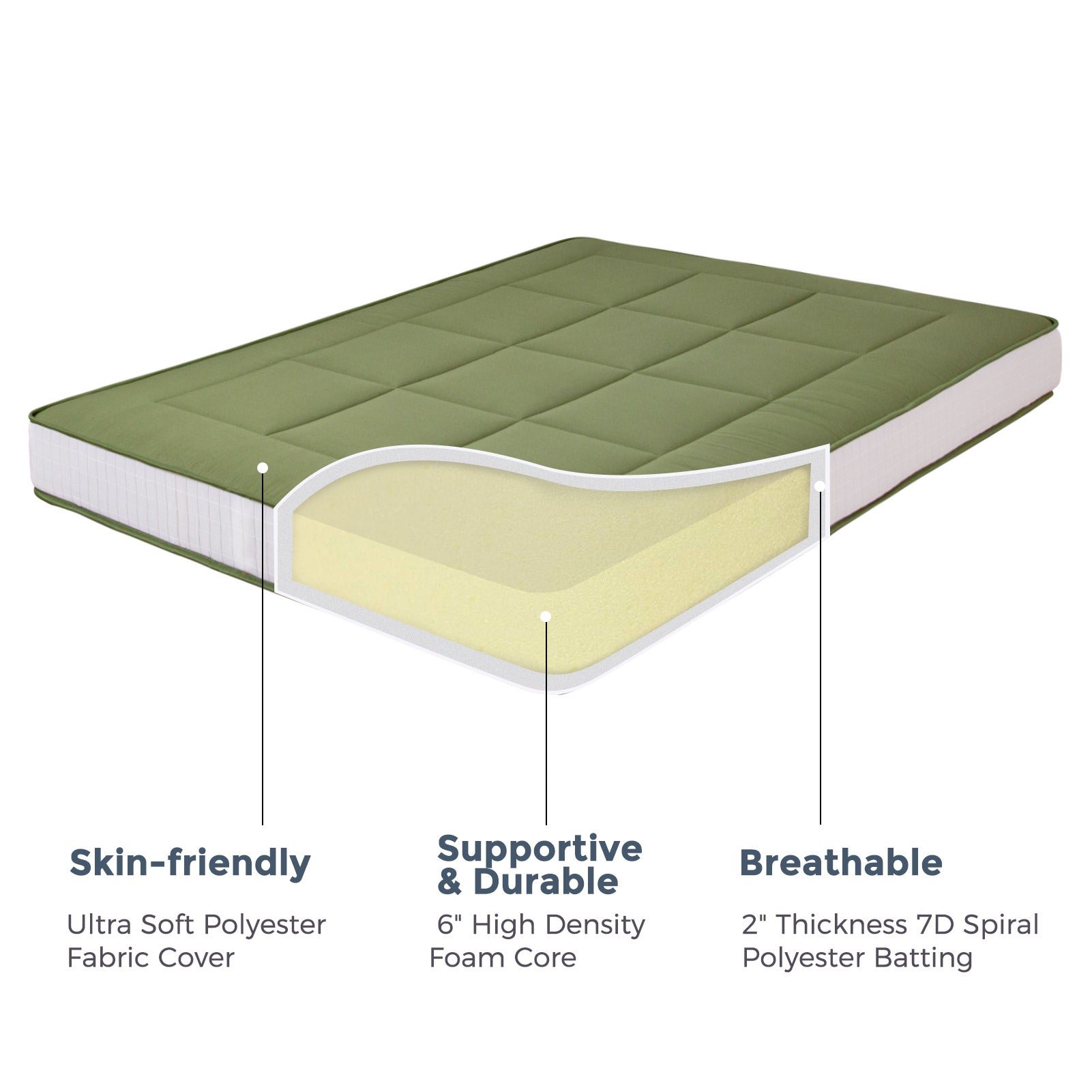 MAXYOYO 8-Inch Thick Japanese Futon Mattress - Super Soft Square Quilting Floor Bed for Guest Room & Small Spaces (Light Brown) | Perfect for Apartments, Dorms & Meditation Rooms