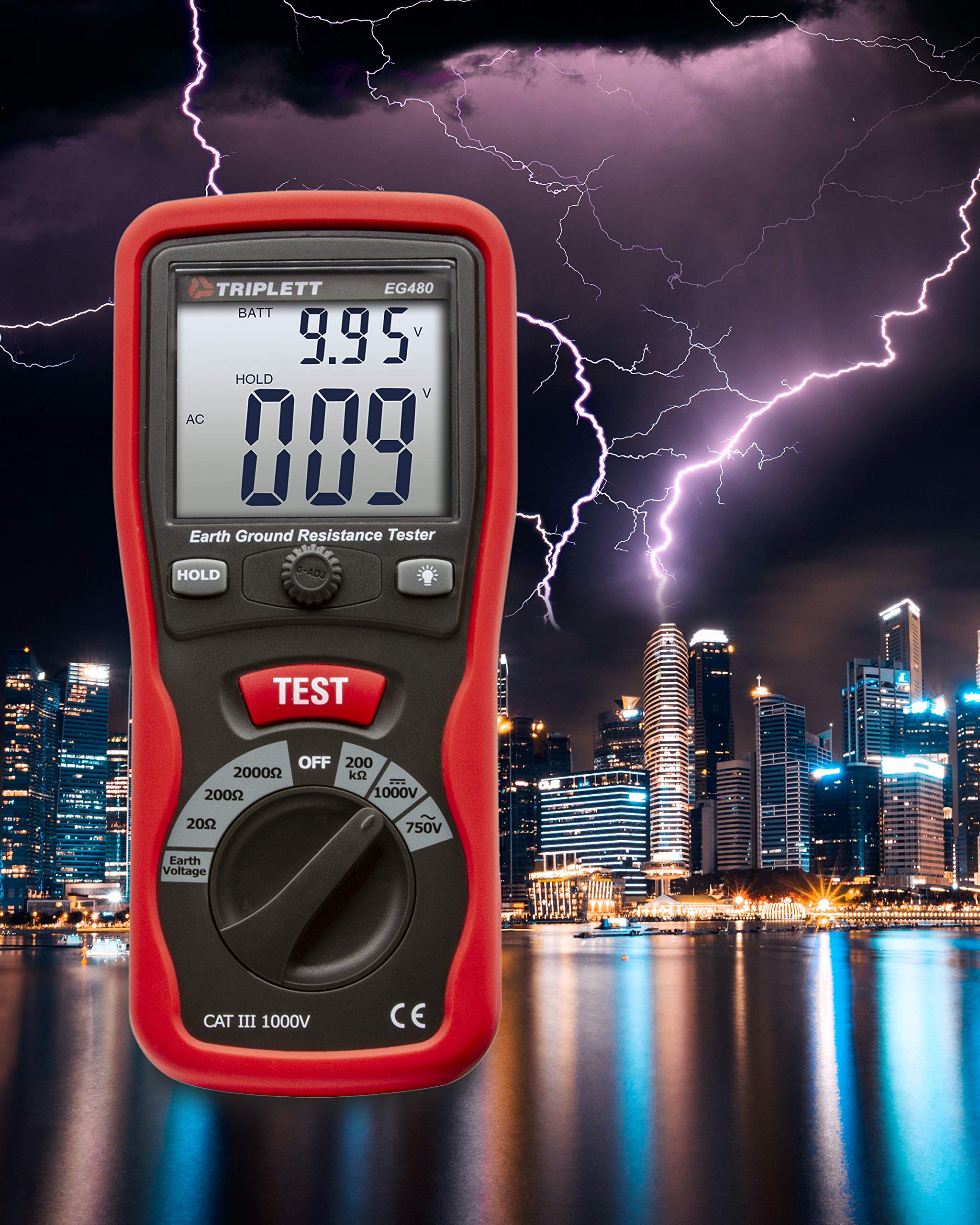 Triplett EG480 Digital Earth Ground Resistance Tester - Professional Electrical Testing Tool for Home, Industrial & Outdoor Use
