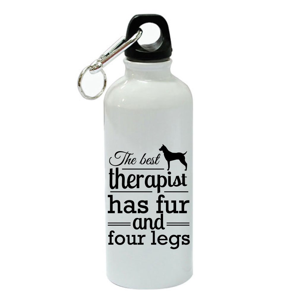 Best Therapist Has Fur & 4 Legs - 20oz White Aluminum Sports Water Bottle for Hiking, Gym & Outdoor Adventures