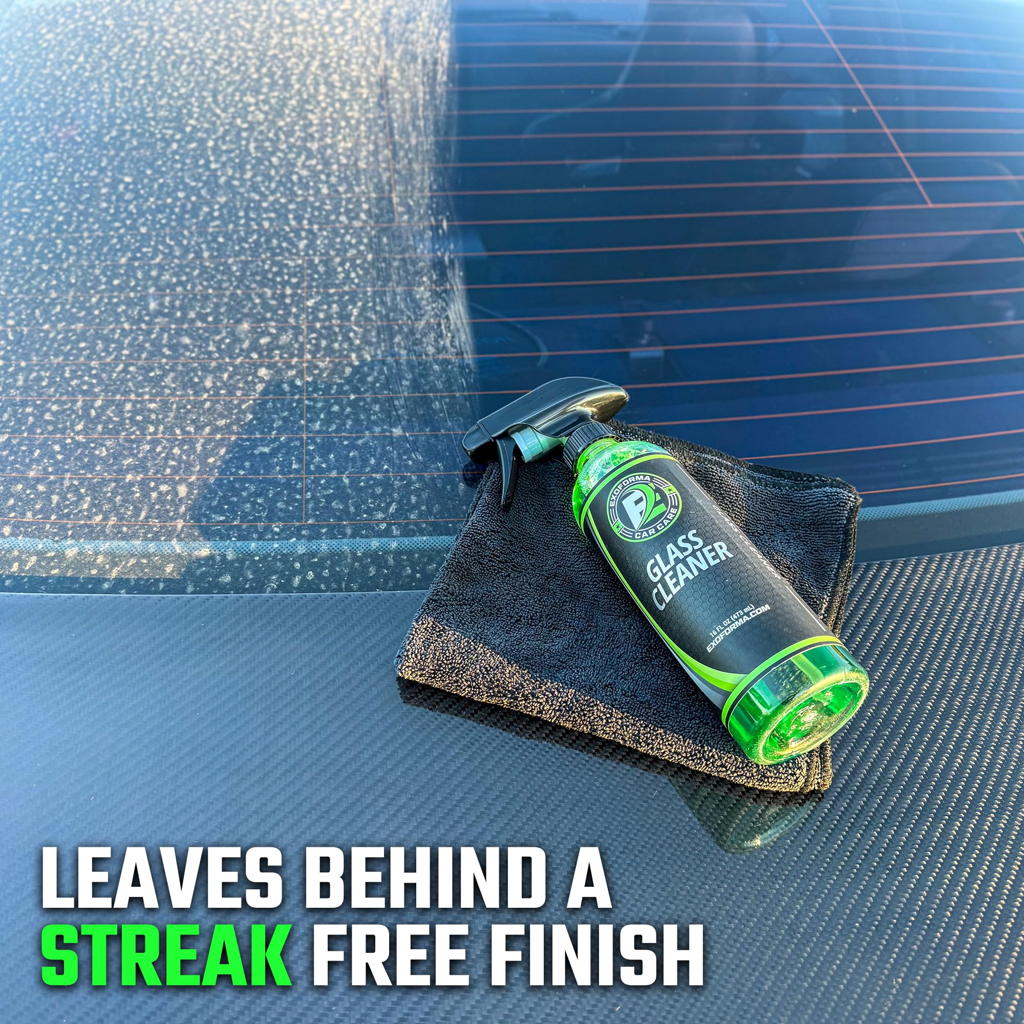ExoForma Streak-Free Glass Cleaner - 16 oz | Crystal Clear Finish for Windows, Mirrors, Nav Screens & Tinted Glass | Safe & Effective Cleaning for Cars, Homes & Offices