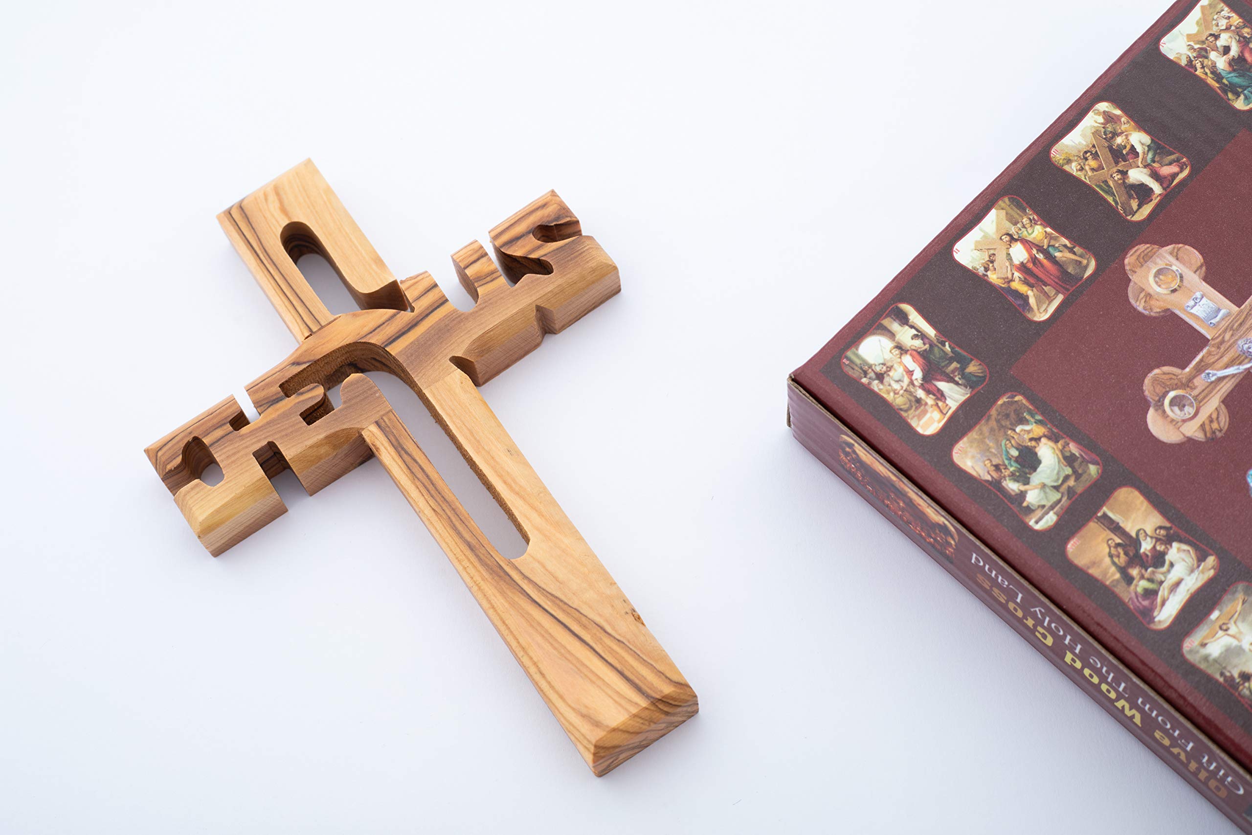 Hand Carved 6 Inch Olive Wood Jesus Cross Wall Hanging - Holy Land Blessing with Jesus Name Engraved - Perfect for Christian Home Decor, Church Gifts & Spiritual Protection