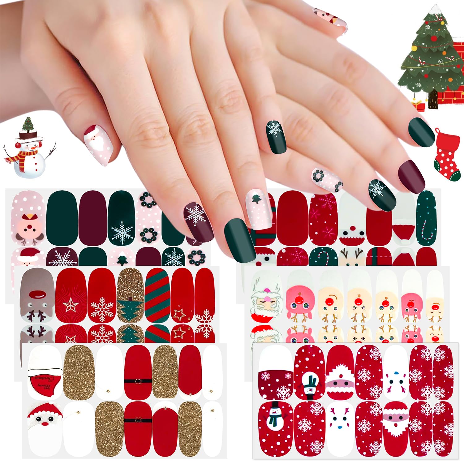 SILPECWEE 6 Sheets Christmas Nail Polish Strips - Self-Adhesive Gel Nail Wraps for Women, Easy DIY Manicure Stickers with Nail File - Perfect for Holiday Parties, Gifts & Home Nail Art