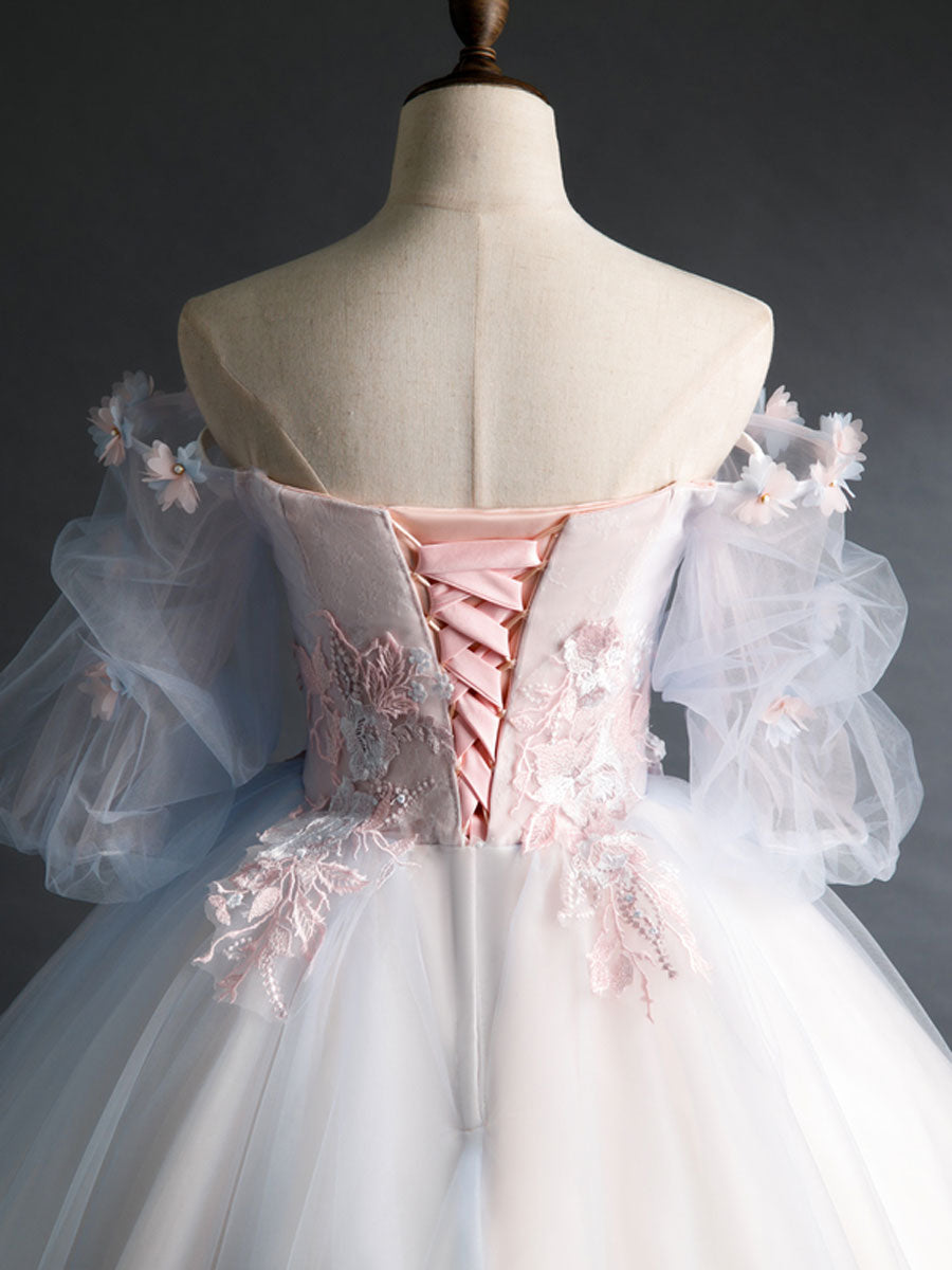 Elegant Pink Tulle Lace Applique Long Prom Dress for Sweet 16 Party, Formal Dance, Evening Gown & Special Occasions