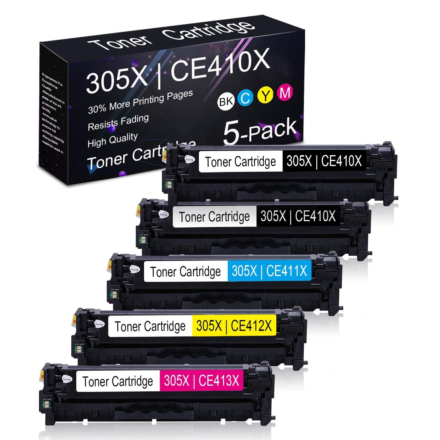 5-Pack Remanufactured Toner Cartridges CE410X CE411X CE412X CE413X (2BK+1C+1Y+1M) - Compatible with HP LaserJet Pro 300 Color M351a & Pro 400 Color M451nw Printers | High-Quality Replacement by UstyleToner | Perfect for Home Office, Small Business & School Printing Needs