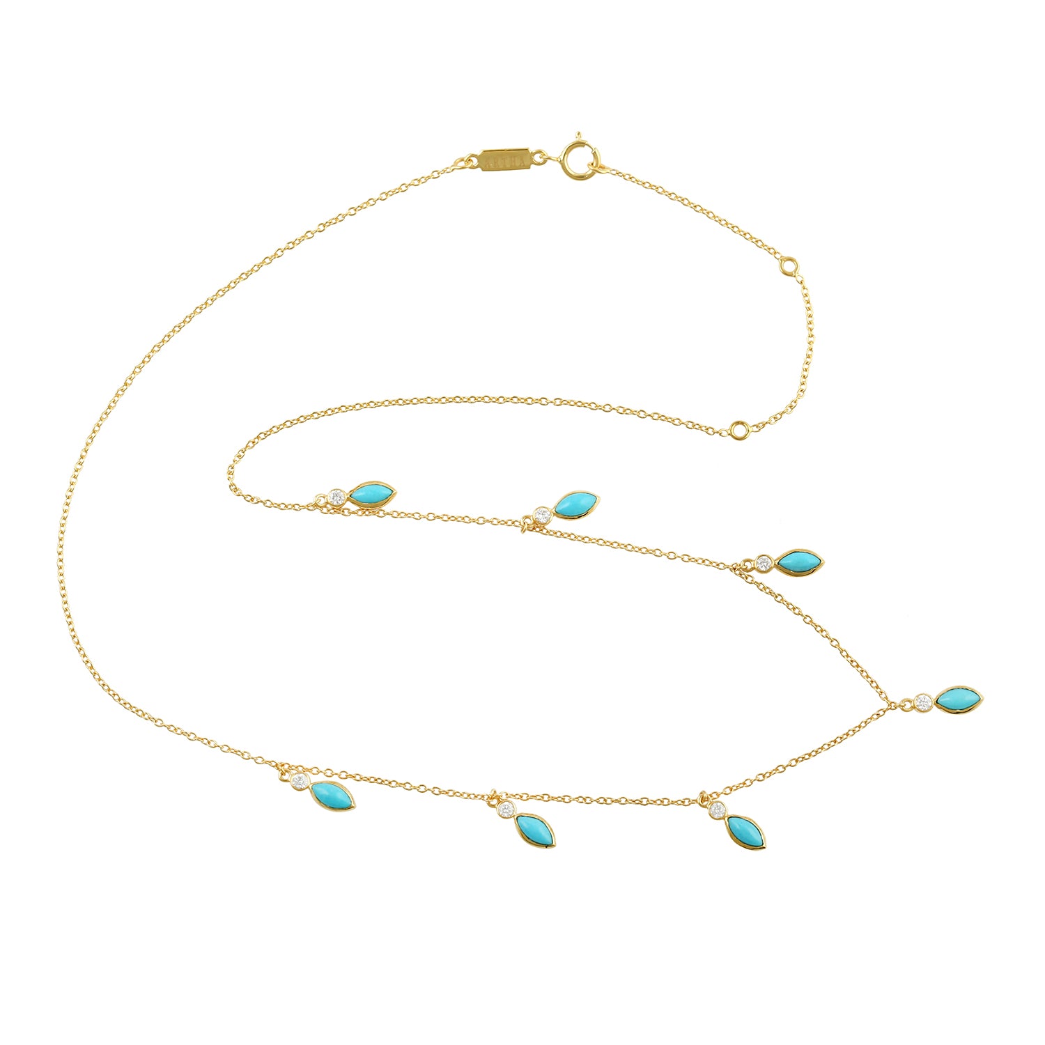 Exquisite Marquise Cut Turquoise Bezel Set Diamond Choker Necklace in 14K Yellow Gold | Elegant Statement Jewelry for Weddings, Parties & Special Occasions
