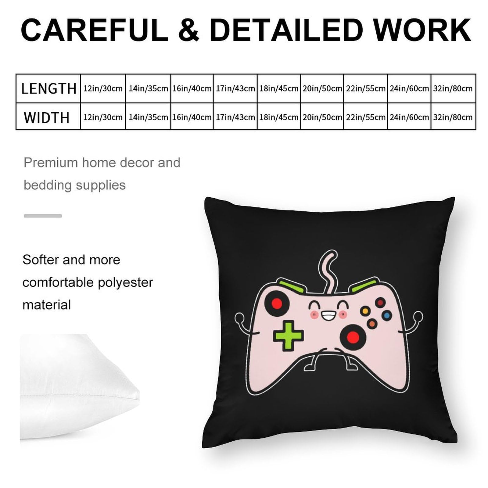 Soft 18x18 Inch Video Game Controller Polyester Pillow Cover - Breathable Cushion Case for Gaming Room, Bedroom & Sofa Decor - 1 Piece Washable Pillowcase for Gamers