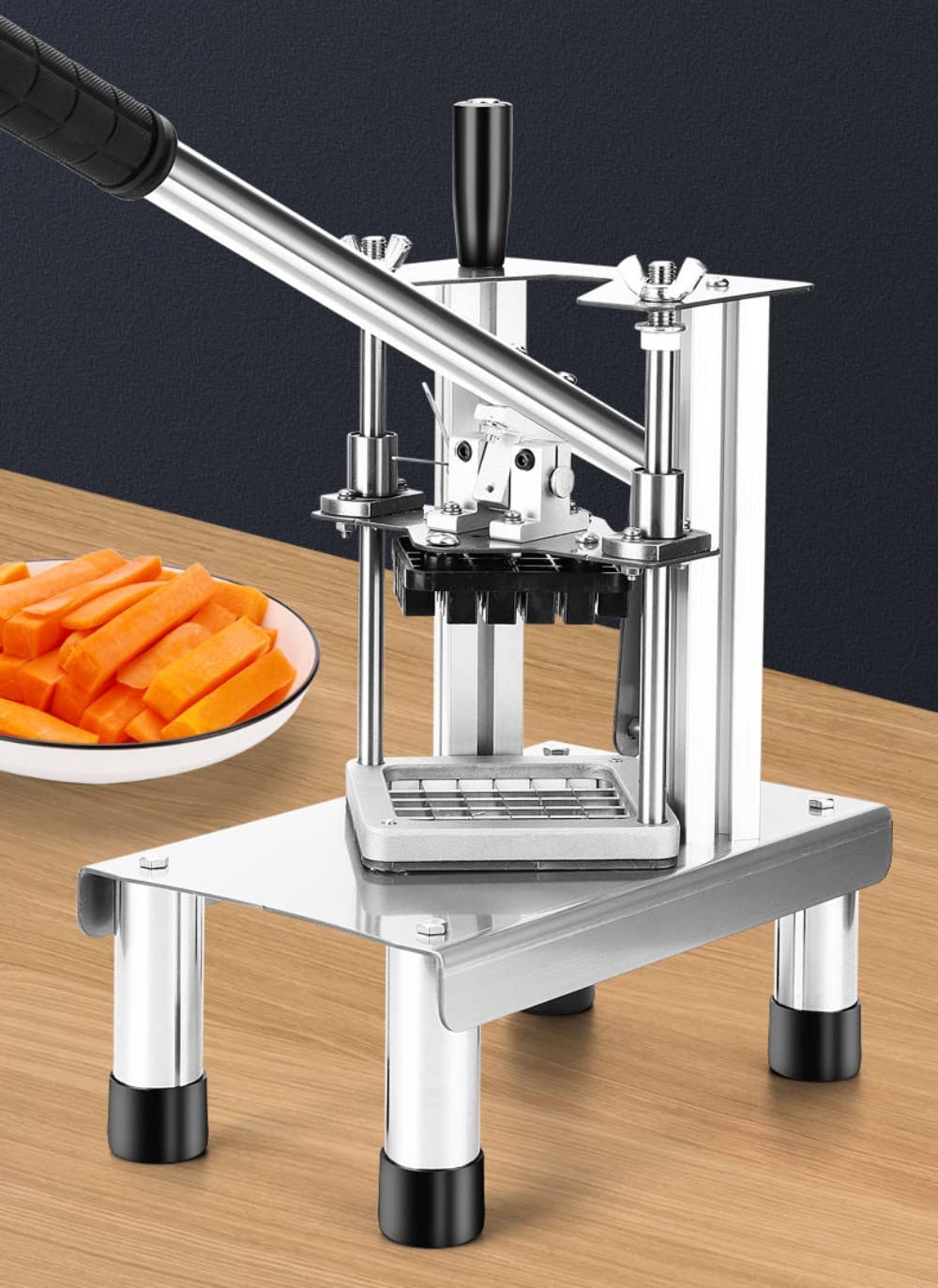 Commercial Stainless Steel French Fry Cutter - Heavy Duty Manual Potato Slicer with 3 Blades for Home & Restaurant Use | Perfect for Making Crispy Fries, Hash Browns & Veggie Chips