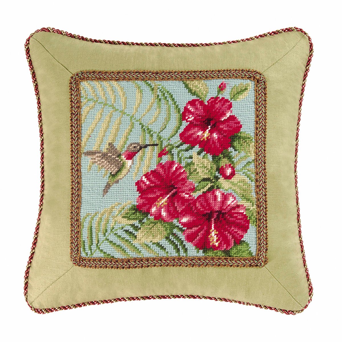 C&F Home Hibiscus & Hummingbird Needlepoint Decorative Pillow 16x16 Inch Red Floral Throw Pillow - Perfect for Living Room Sofa, Bedroom Decor & Window Seat Accent