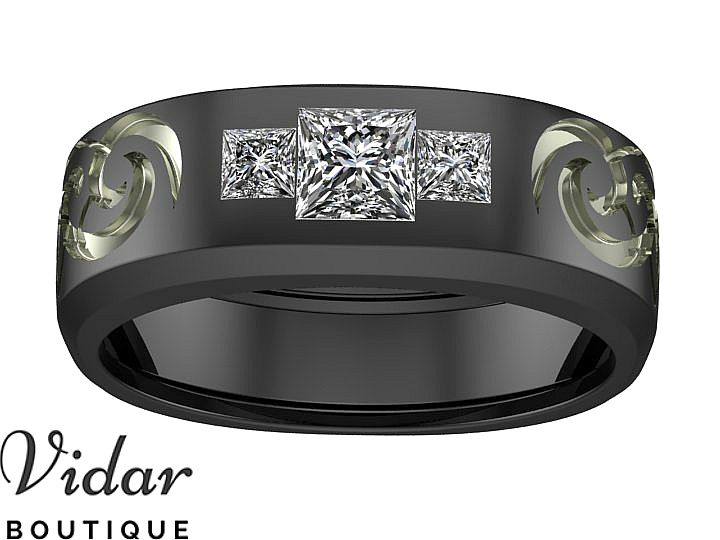 Black Gold Diamond Tribal Men's Wedding Band – Stylish & Durable Ring for Weddings, Engagements, and Special Occasions