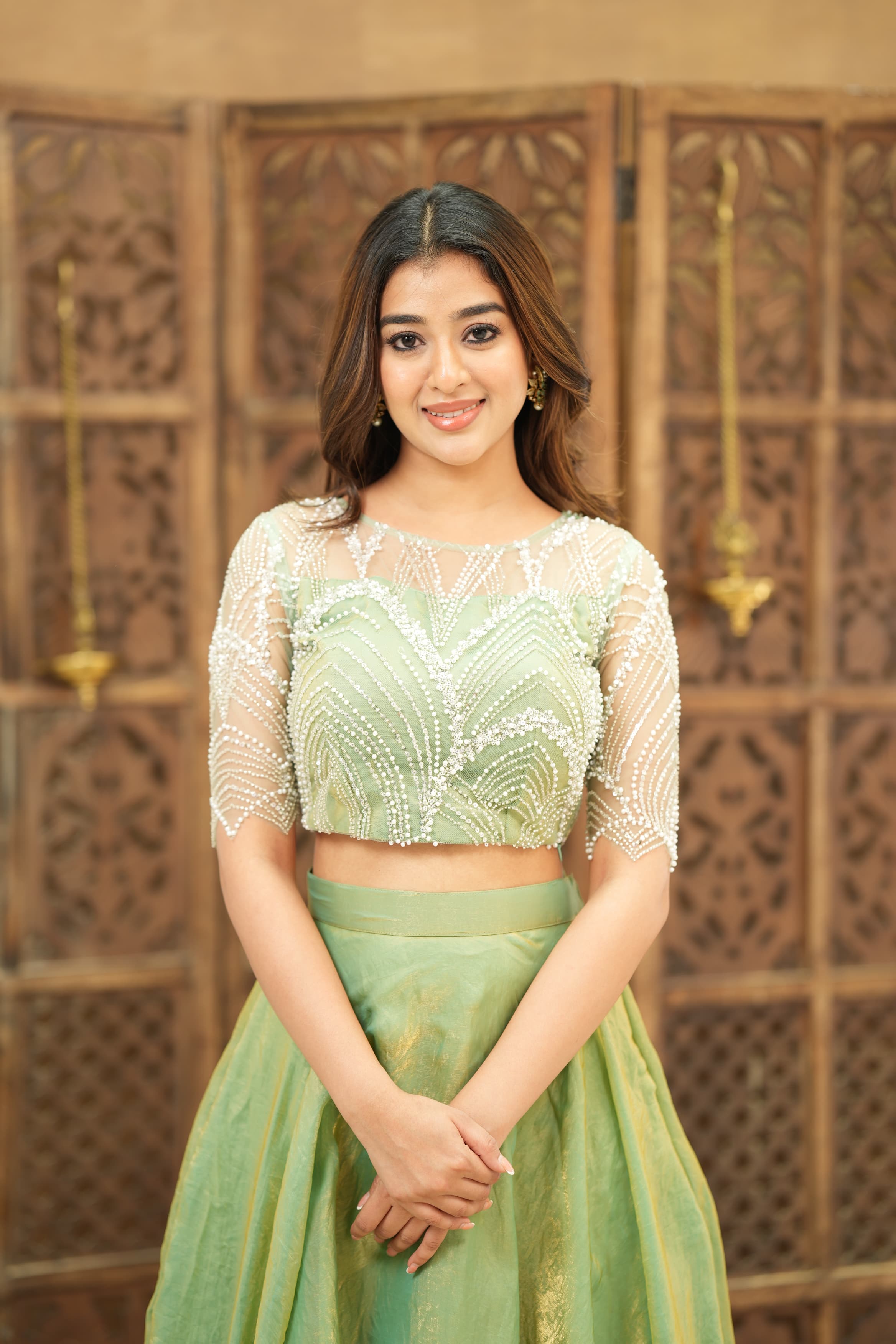 DD730 Ira Premium Pearl Sequence Crop Top and Skirt Set - Elegant Party Outfit for Women, Perfect for Weddings, Prom, and Special Occasions