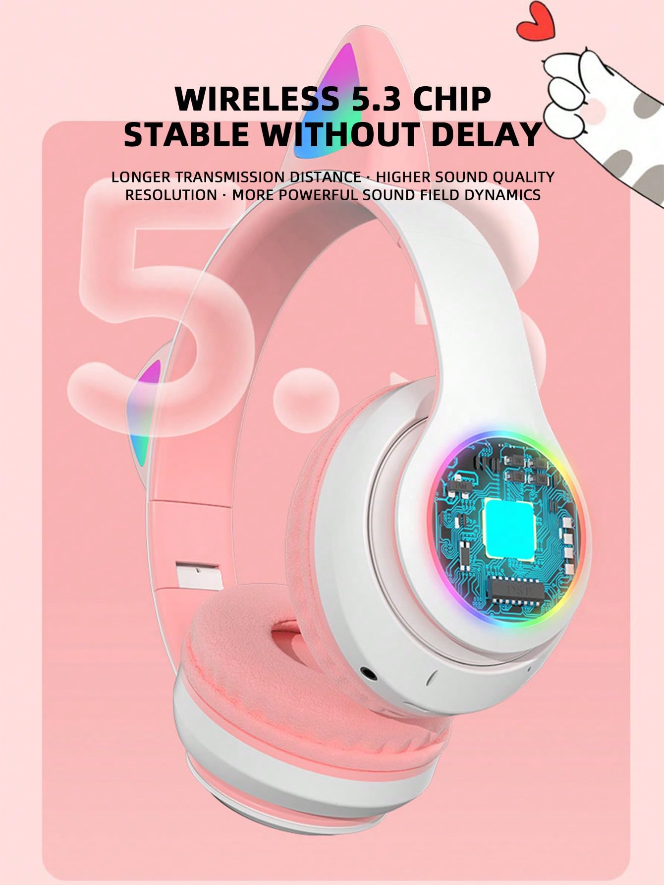 Wireless Cat Ear Bluetooth Headphones - White Cute Headset with Built-in Mic for Gaming, Music & Phone Calls | Perfect for Cosplay, Anime Fans & Kawaii Fashion Lovers