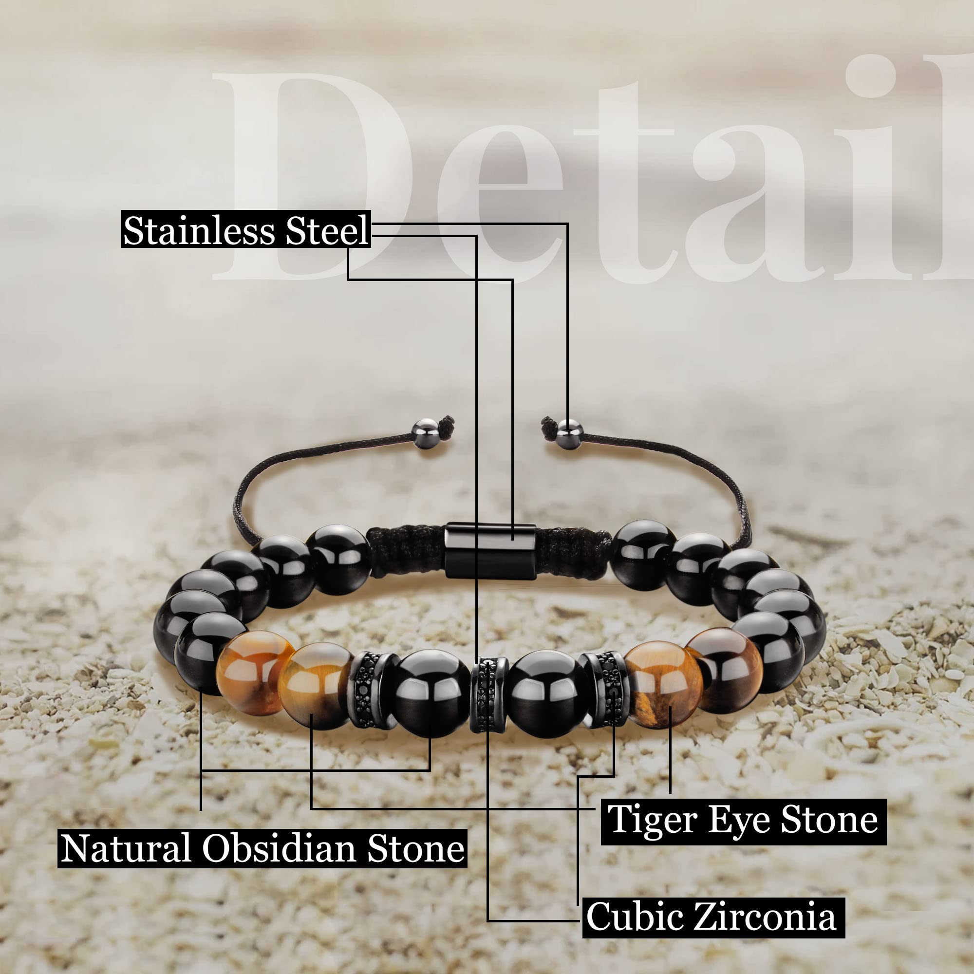 Tiger Eye Beaded Bracelet for Men - Adjustable I Love You Gift for Dad, Anniversary, Birthday