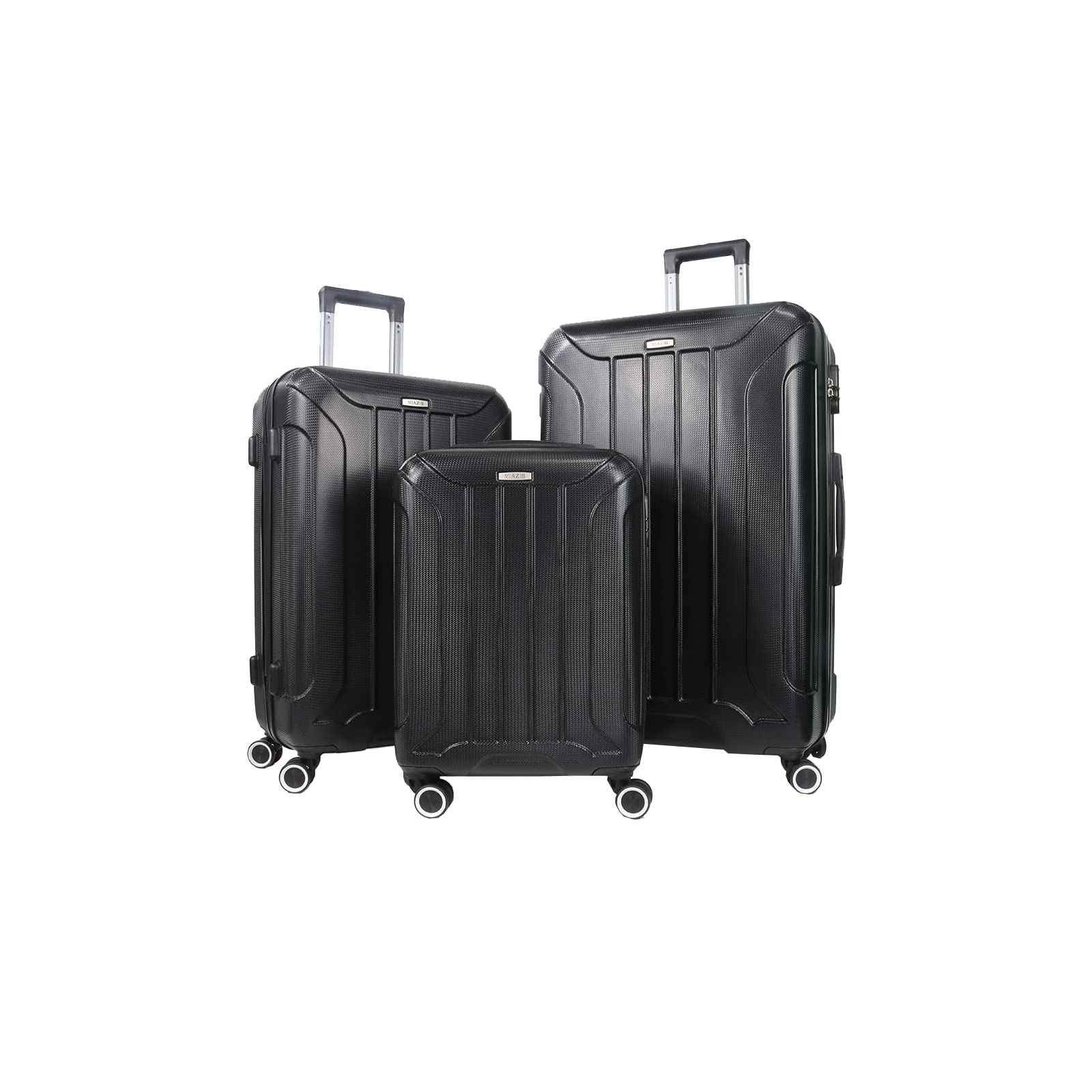 MIAZIB 3-Piece Hardside Lightweight Luggage Set with Wheels - Carry On Suitcase for Travel, Business, School (Black) | Perfect for Air Travel, Weekend Getaways & Business Trips