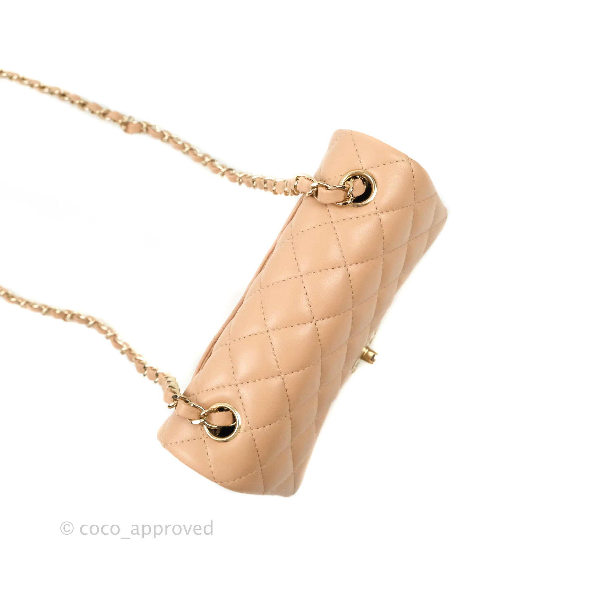 Chanel Quilted Mini Rectangular Lambskin Crossbody Bag in Beige with Gold Hardware 21A Collection | Luxury Handbag for Women, Perfect for Parties, Dates & Special Occasions