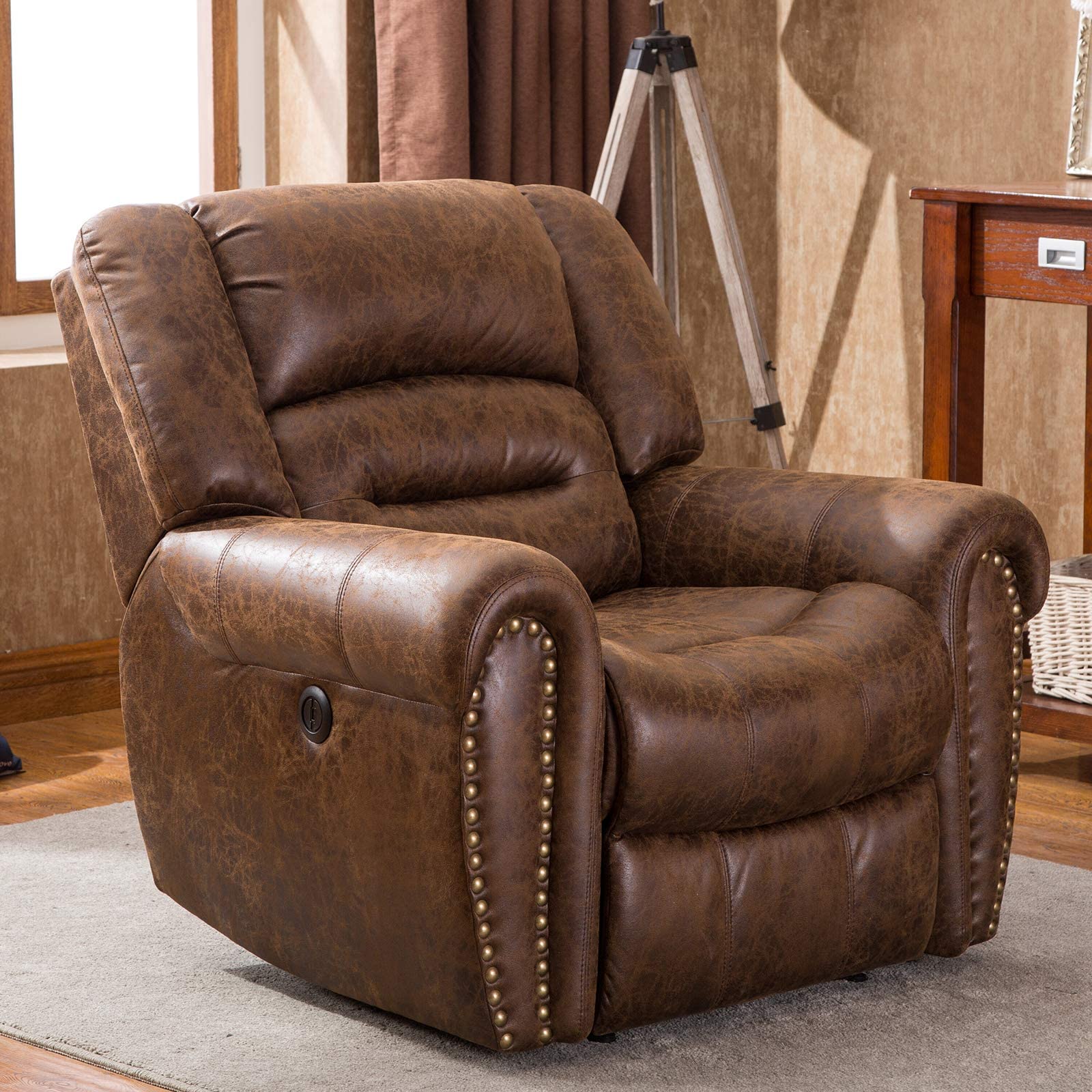 ANJ Electric Power Recliner Set of 2, Breathable Bonded Leather Reclining Chairs with USB Ports - Classic Home Theater Seating & Living Room Furniture (Nut Brown) | Perfect for Movie Nights, Gaming & Relaxation in Your Family Room or Home Theater