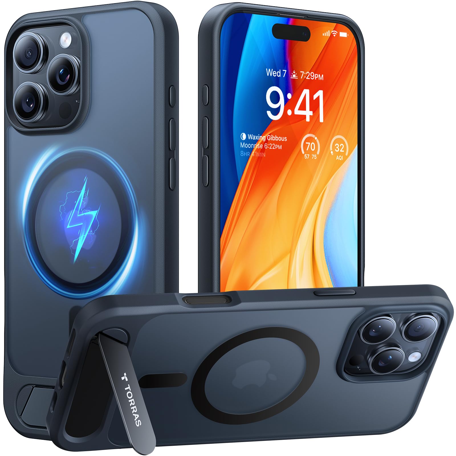 TORRAS Magnetic iPhone 16 Pro Max Case with Kickstand - Slim Matte Black for Work & Travel