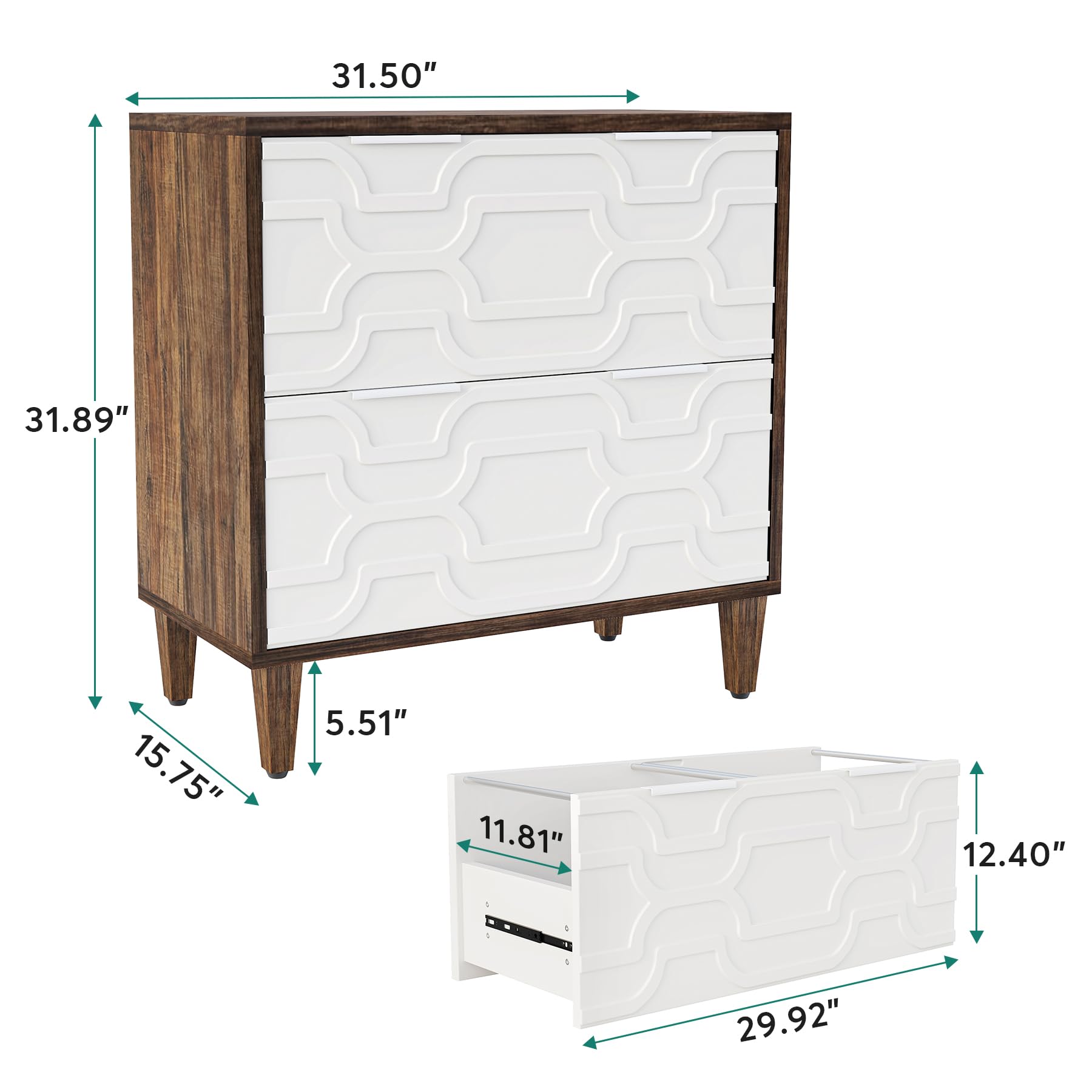 Tribesigns 2-Drawer Lateral File Cabinet for A4/Letter/Legal Size Documents - Office Storage Cabinet with Printer Stand, Home Office Organization Solution in Brown & White - Perfect for Paper Storage, Printer Organization & Workspace Decluttering