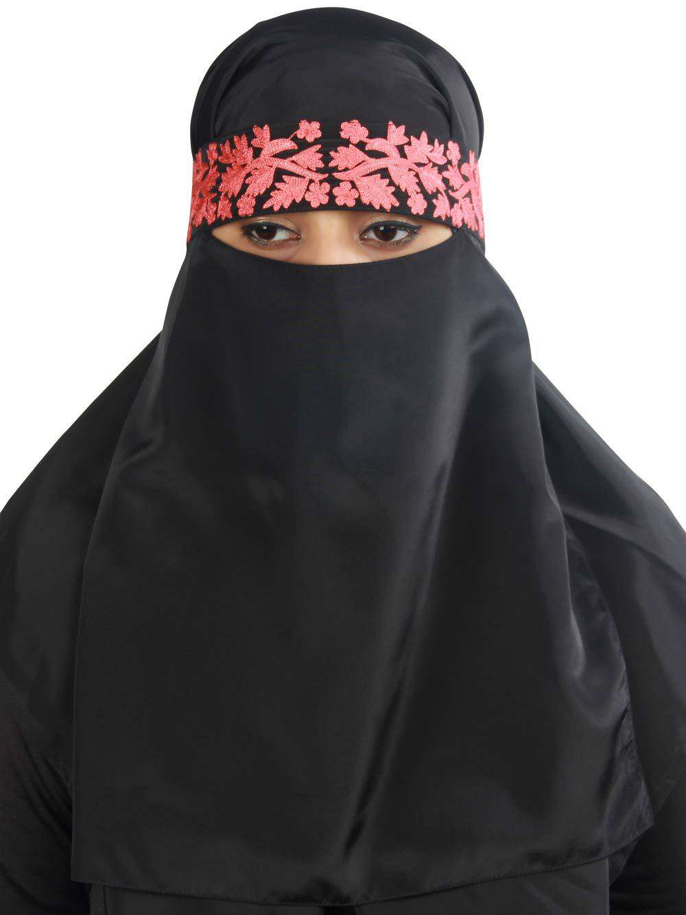 Elegant Black Crepe Embroidered Niqab for Women - Islamic Face Veil with Intricate Design - Perfect for Prayer, Modest Fashion, and Special Occasions