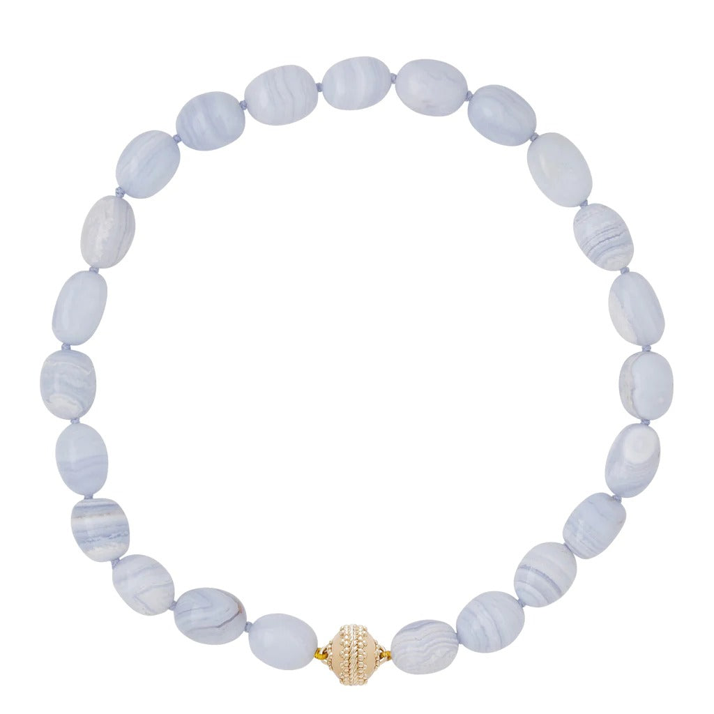 Clara Williams Helen Blue Lace Agate Tumbled Necklace - Natural Stone Jewelry for Women, Healing Crystal Pendant with Adjustable Chain - Perfect for Meditation, Yoga & Spiritual Gifts