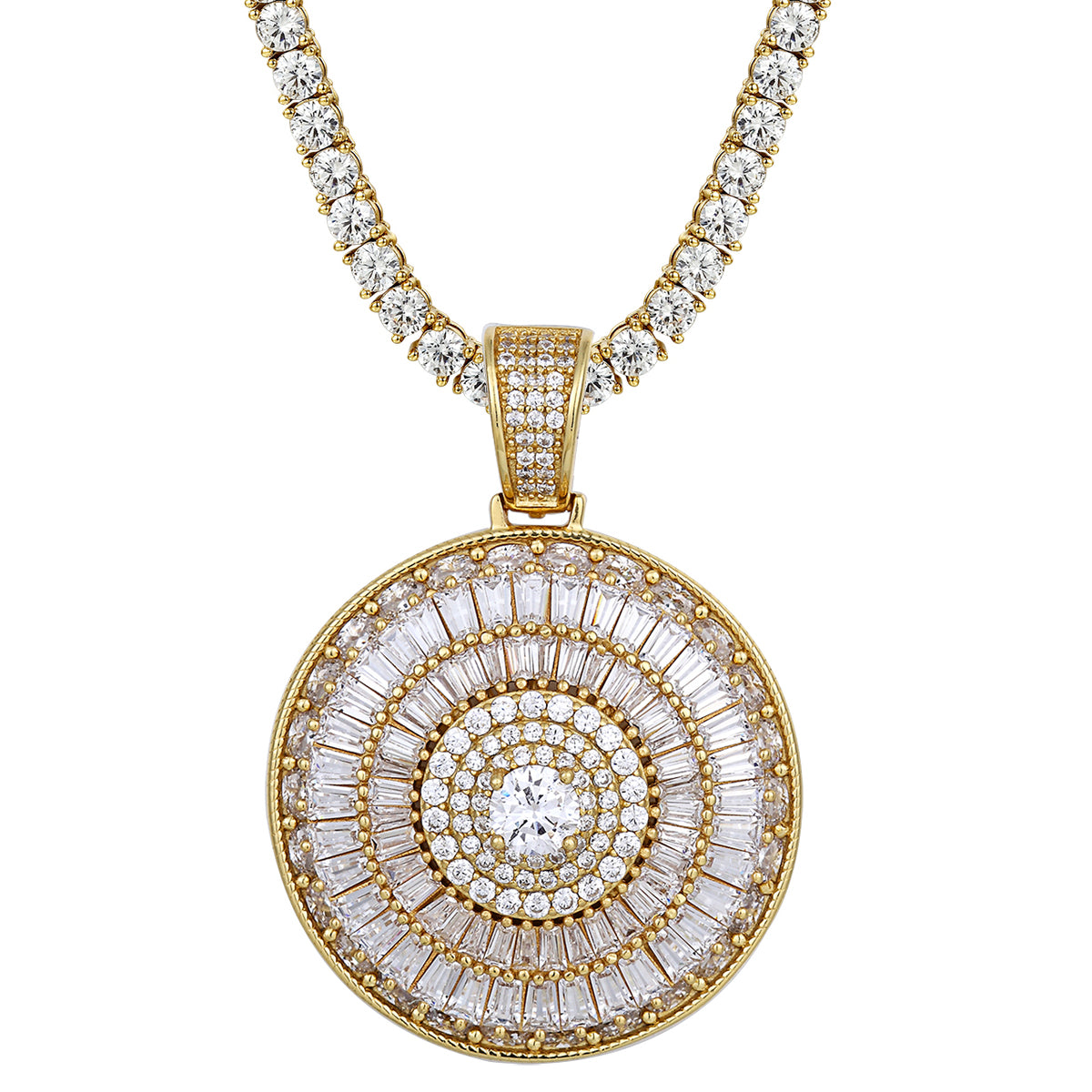 3D Silver Baguette Medallion Solitaire Spinner Pendant Necklace with Free Chain - Elegant Jewelry Gift for Women, Perfect for Parties & Special Occasions